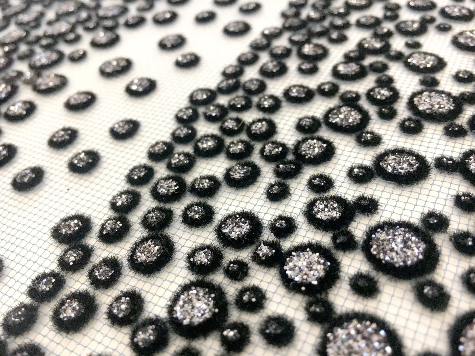 Metallic Flocked Tulle in a Diagonal Stripe Pattern