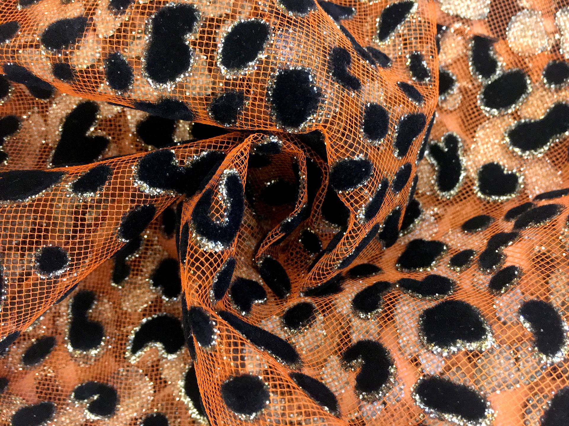 Metallic Flocking on Tulle in Leopard Print