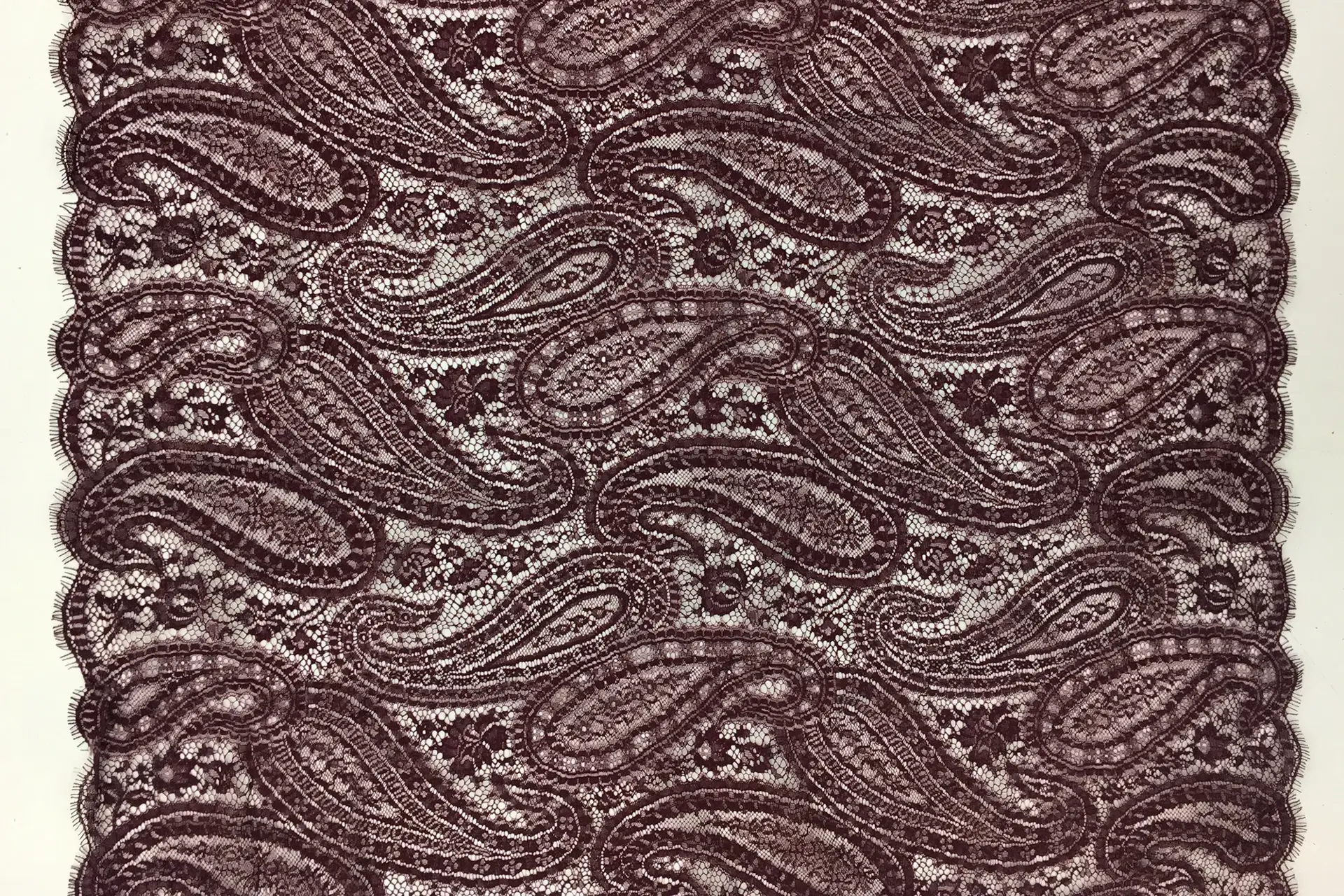 French Chantilly Lace with Paisley Patterns in Wine 