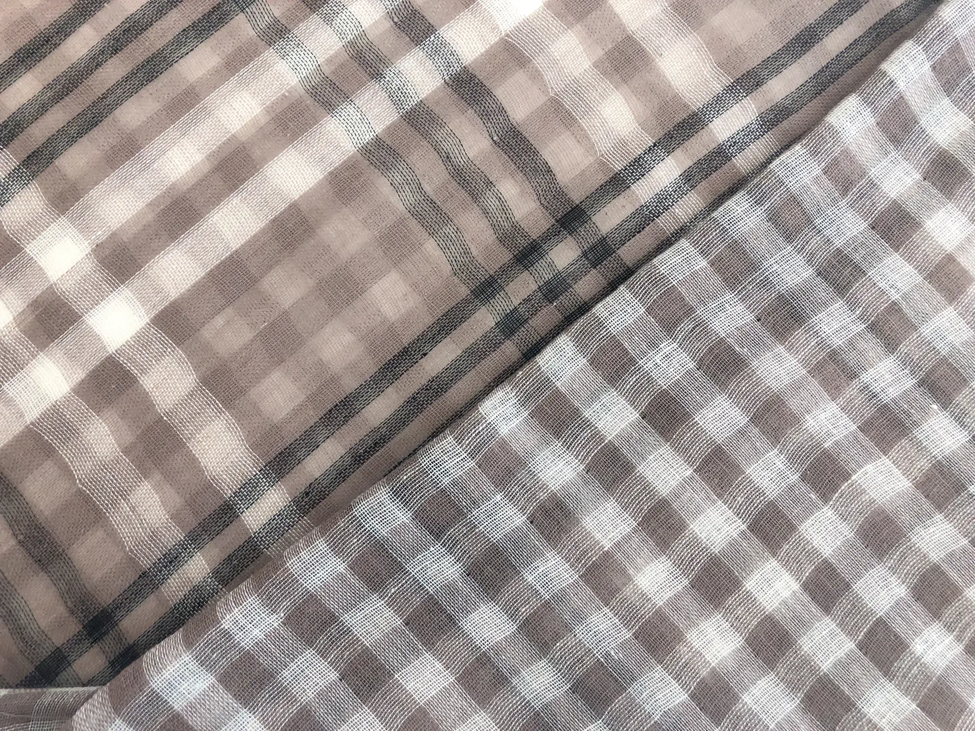 Cotton Doubleface Plaid Gauze in Warm Taupe