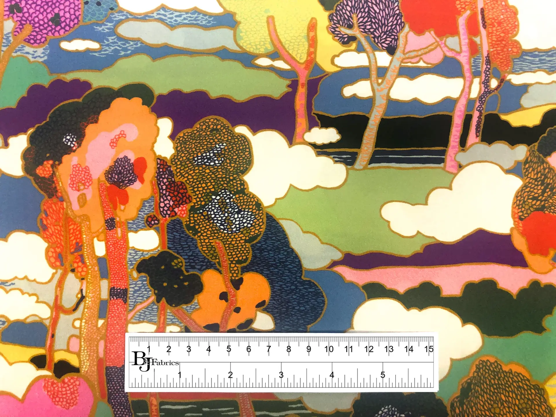 Liberty Silk Charmeuse Trees & Clouds Print