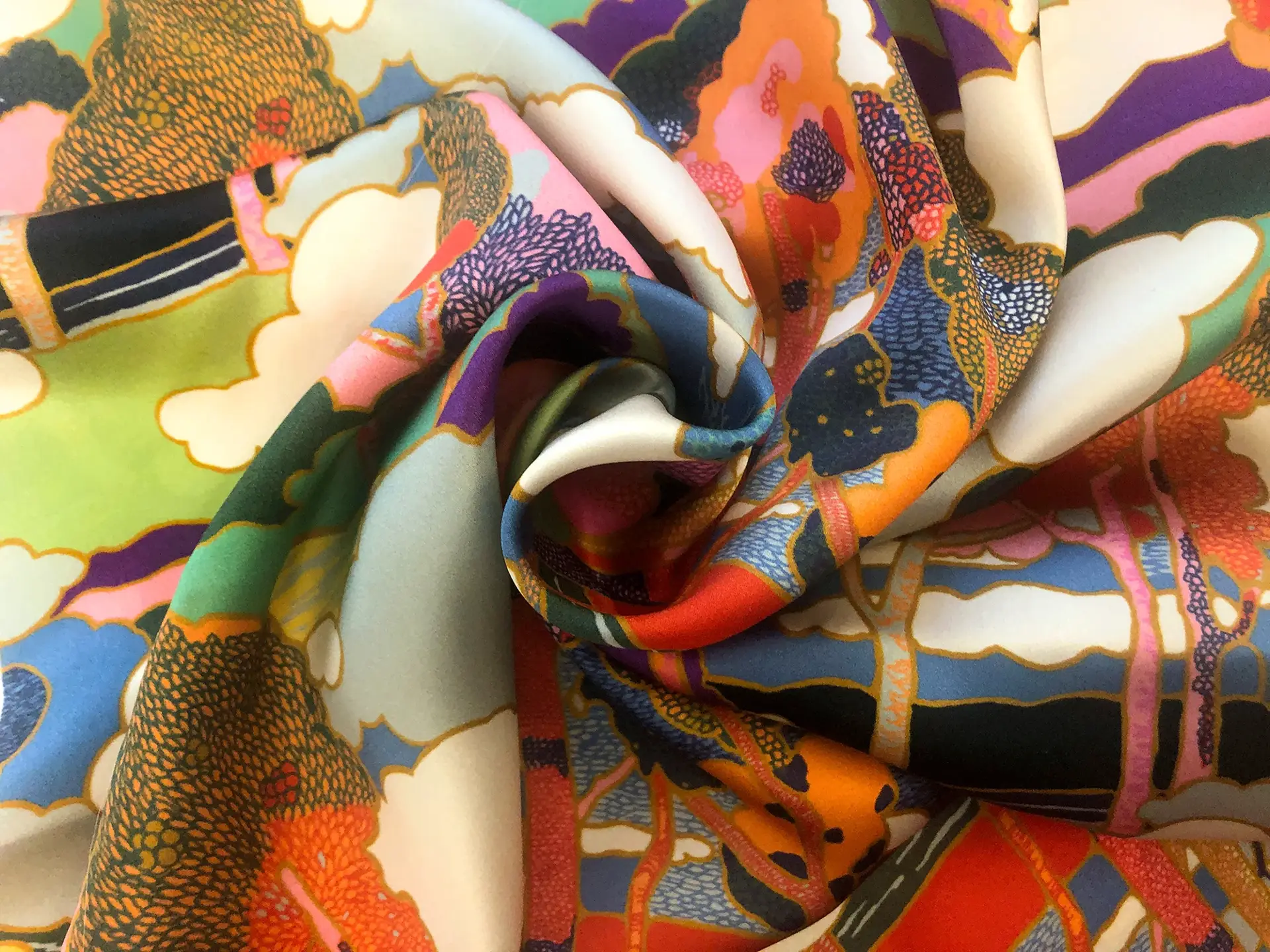 Liberty Silk Charmeuse Trees & Clouds Print