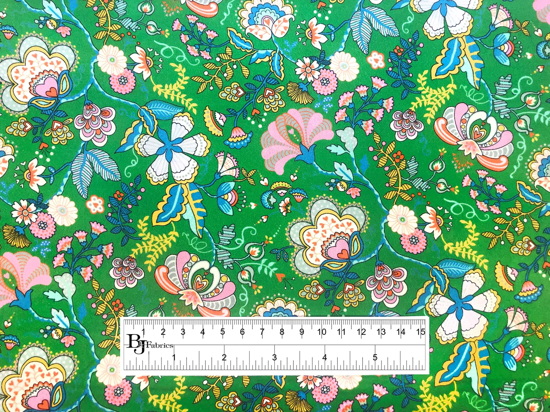 Liberty Silk Charmeuse Floral Print in Green Background