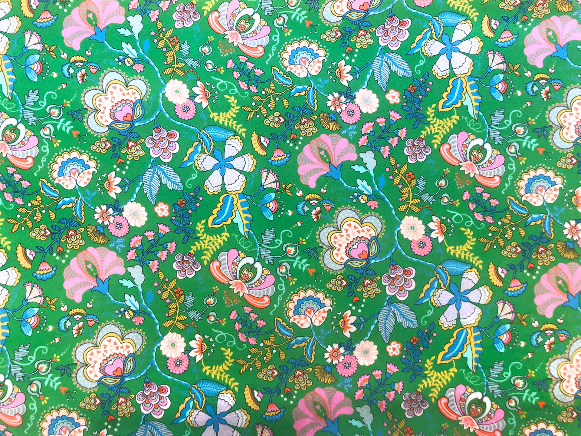 Liberty Silk Charmeuse Floral Print in Green Background