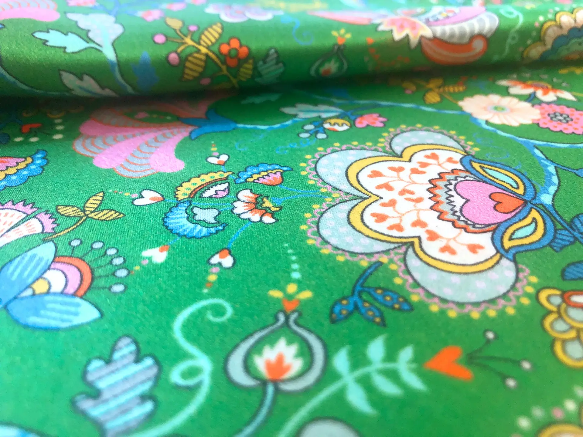 Liberty Silk Charmeuse Floral Print in Green Background