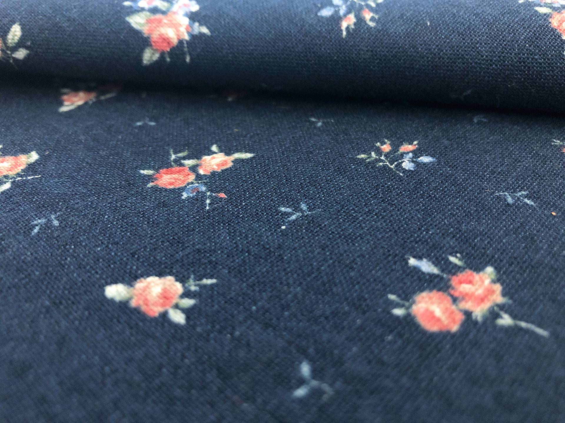 Japanese Cotton Linen Petite Floral Print in Navy