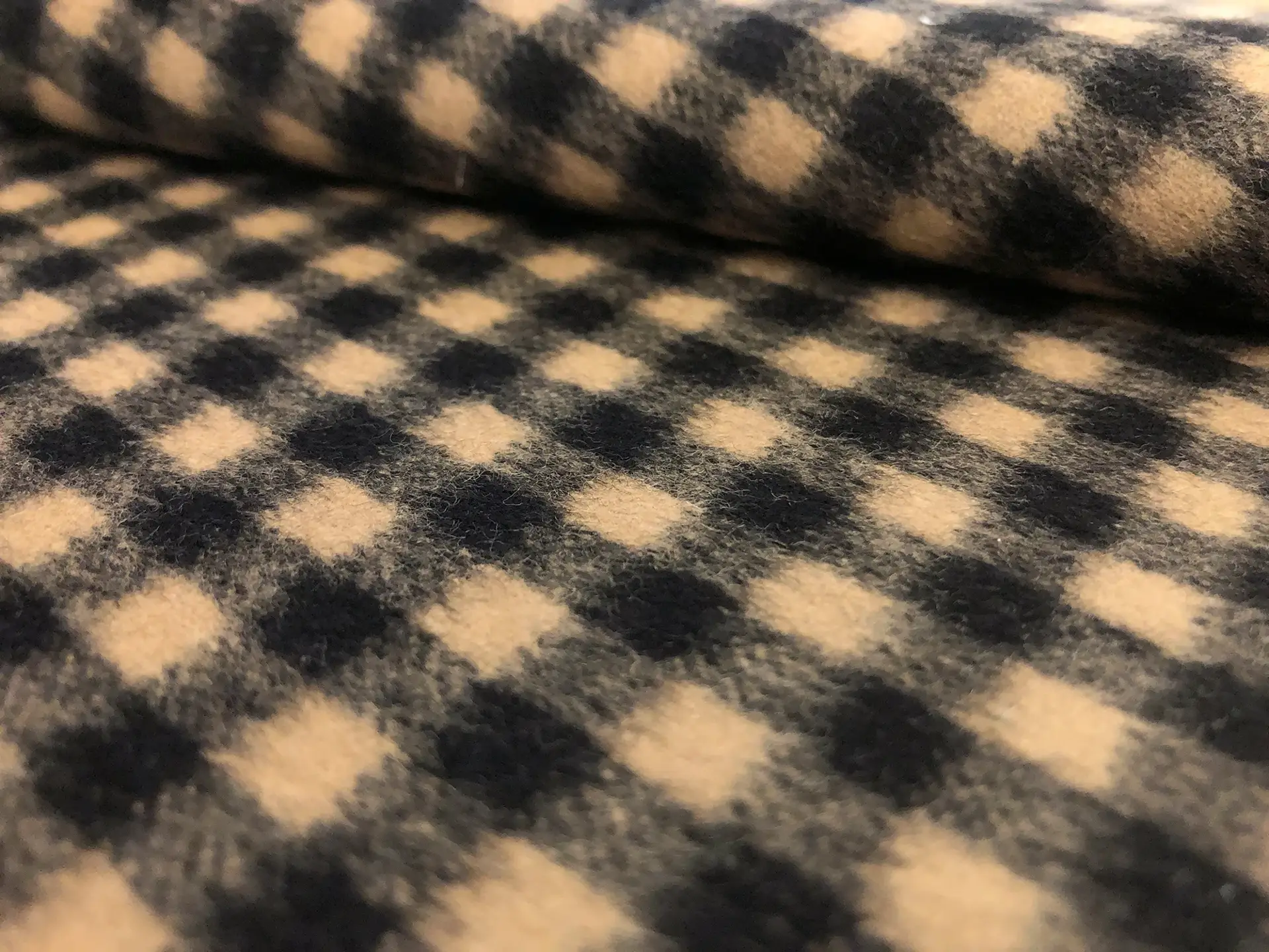 Italian Wool Check Coating in Tan