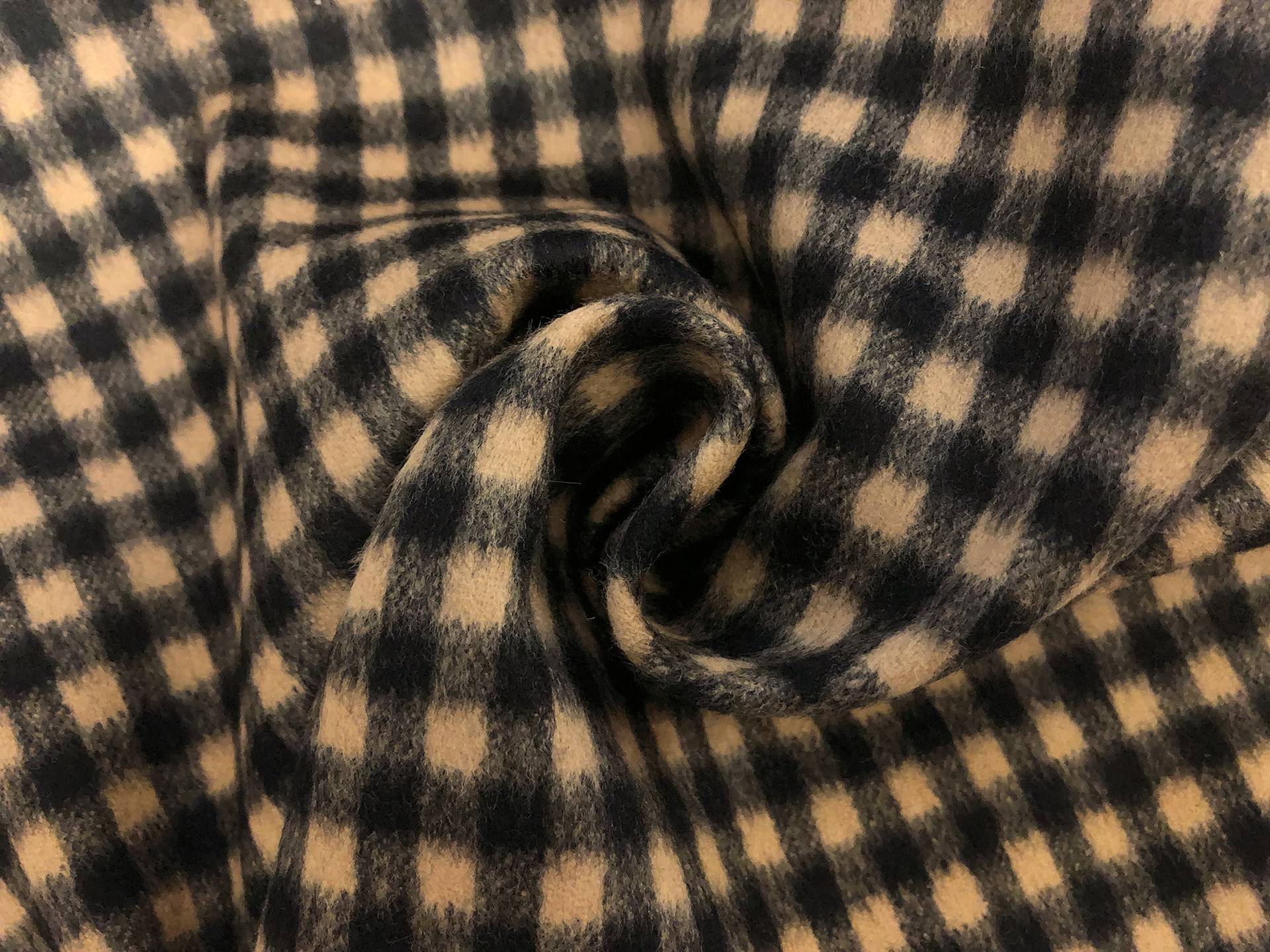 Italian Wool Check Coating in Tan
