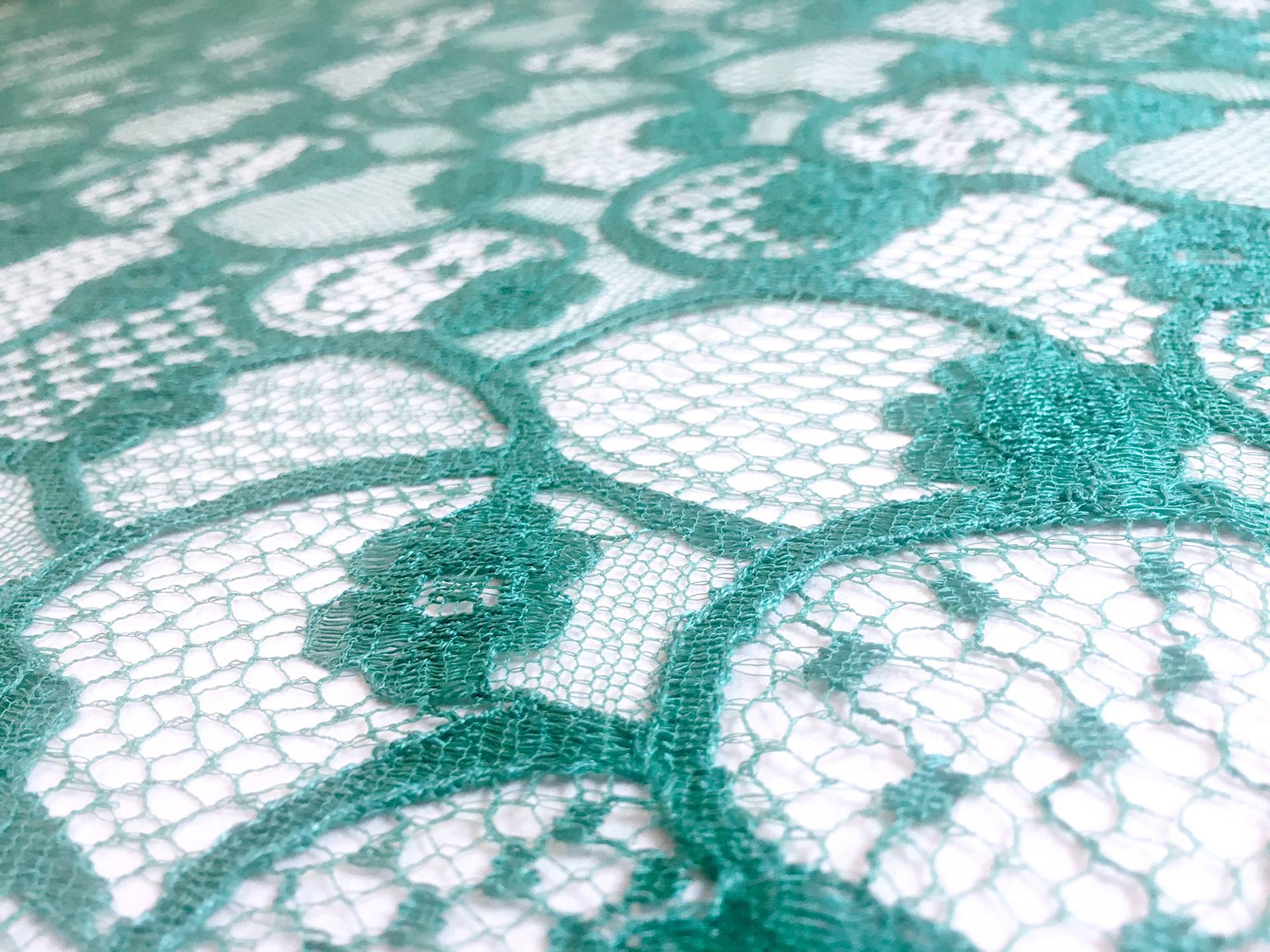 Chantilly Lace with Double Scallop with Floral Motifs in Jungle Green