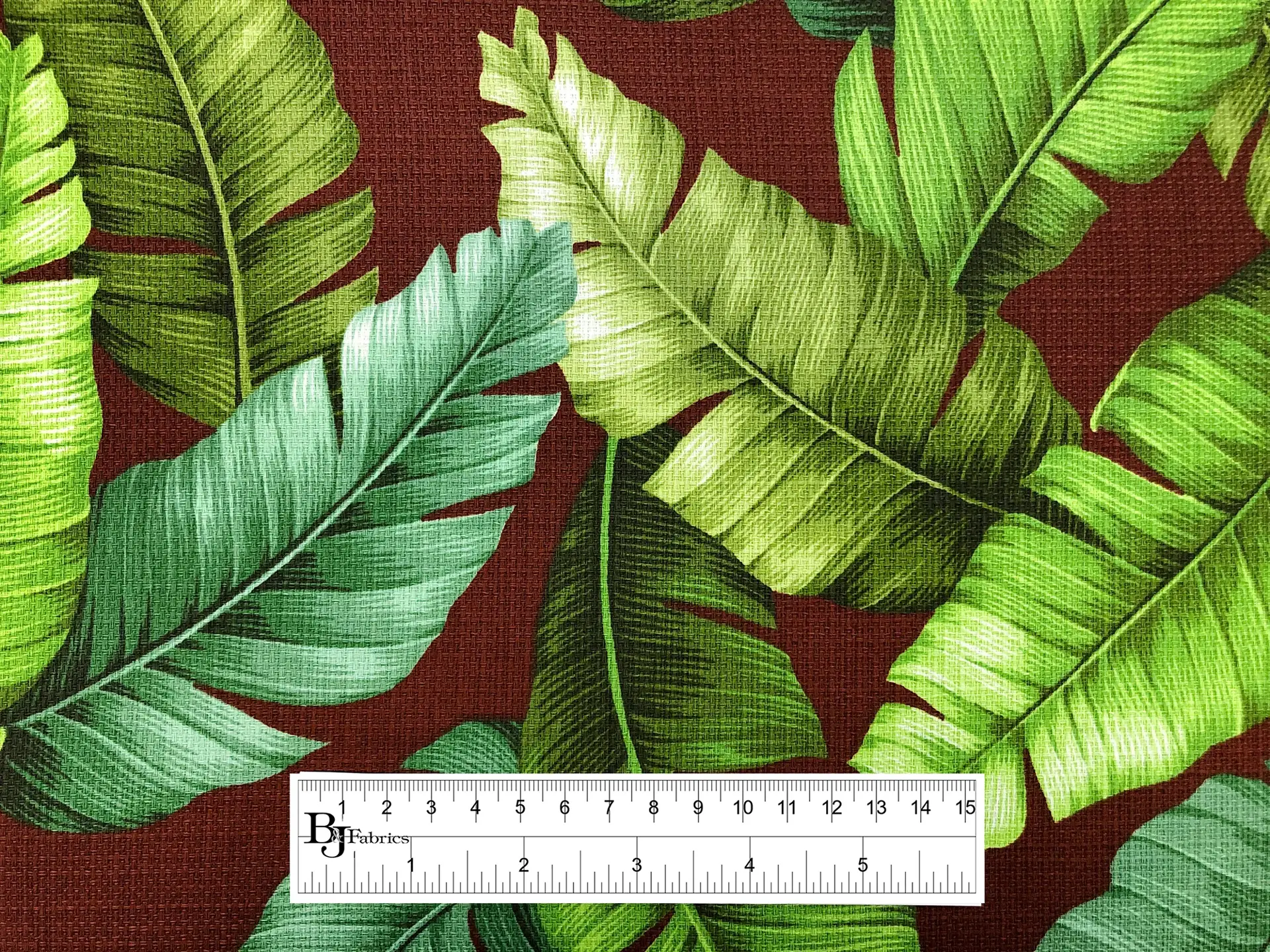 Cotton Linen Textured Tropical Leaves Print