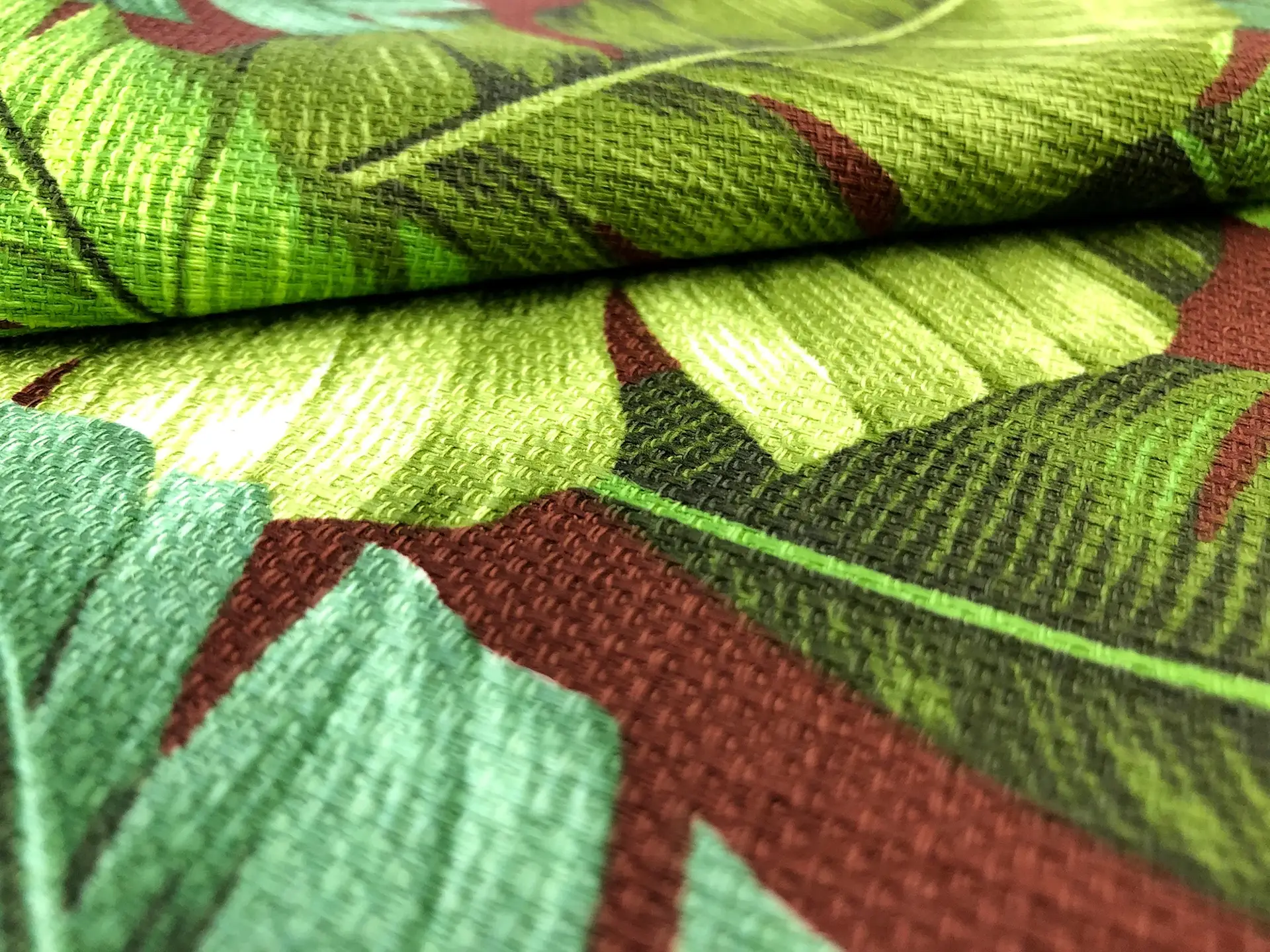 Cotton Linen Textured Tropical Leaves Print