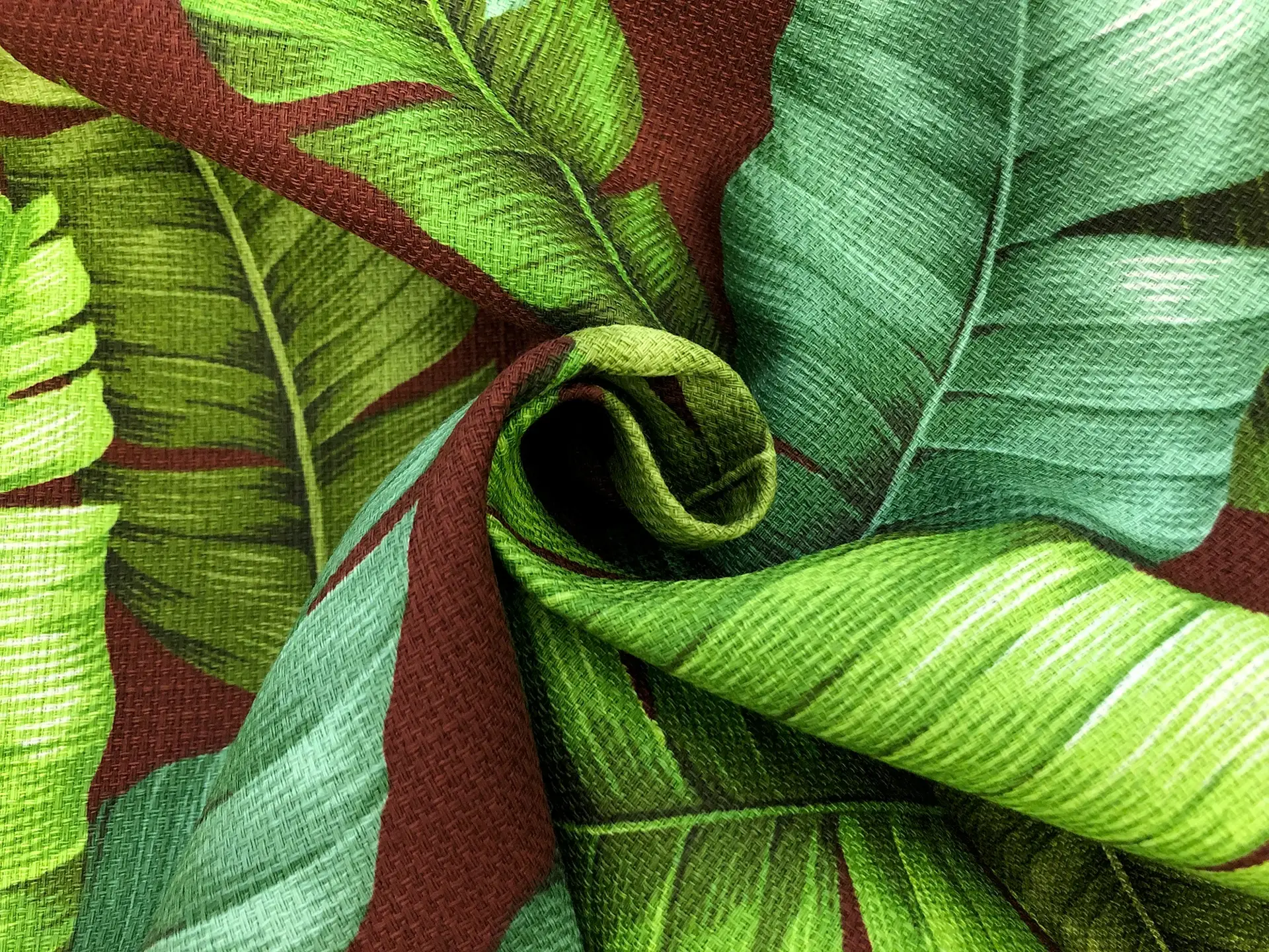 Cotton Linen Textured Tropical Leaves Print