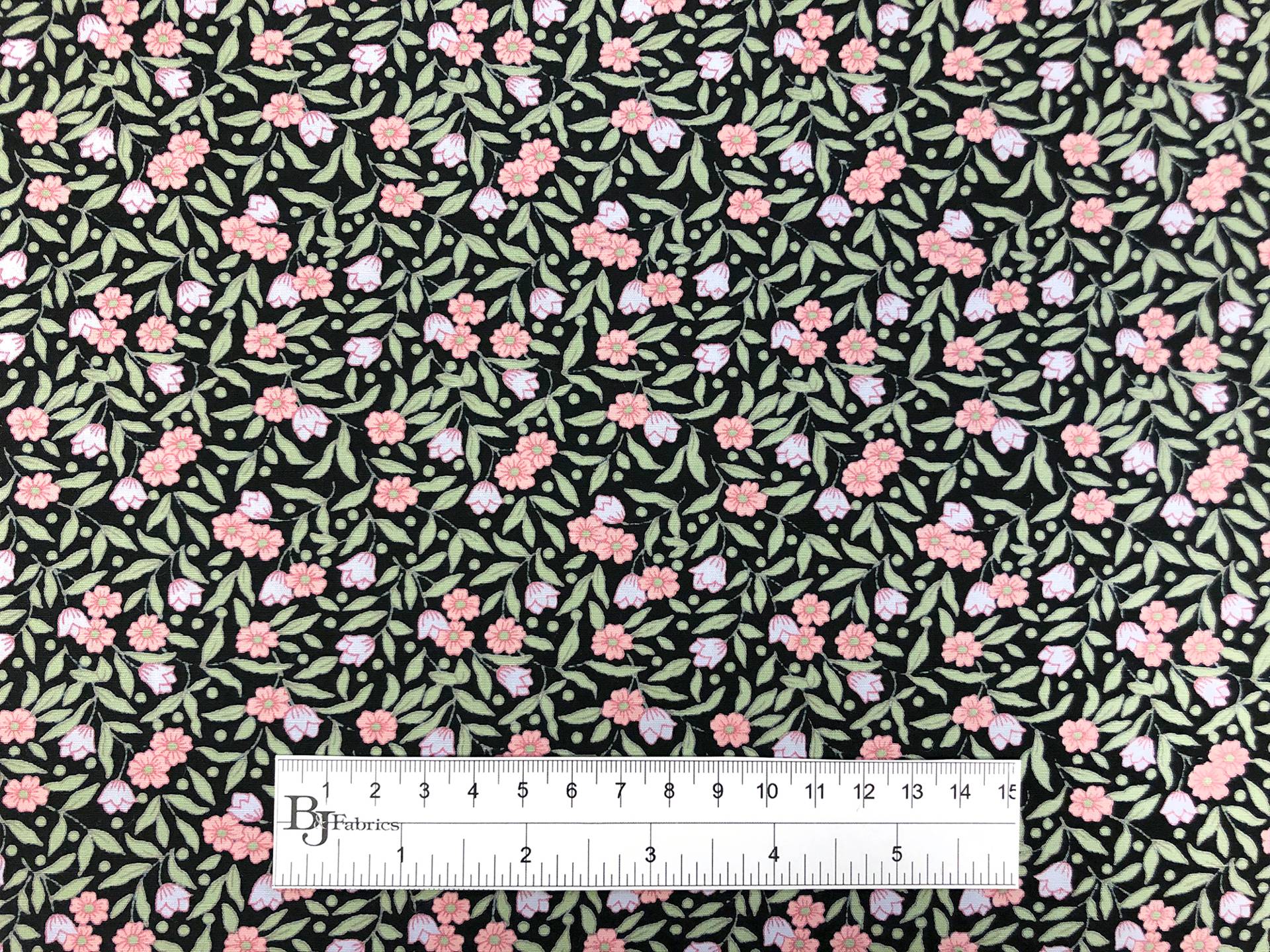 Japanese Cotton Broadcloth Petite Florals Print in Black Sky Blue Rose Pink Green