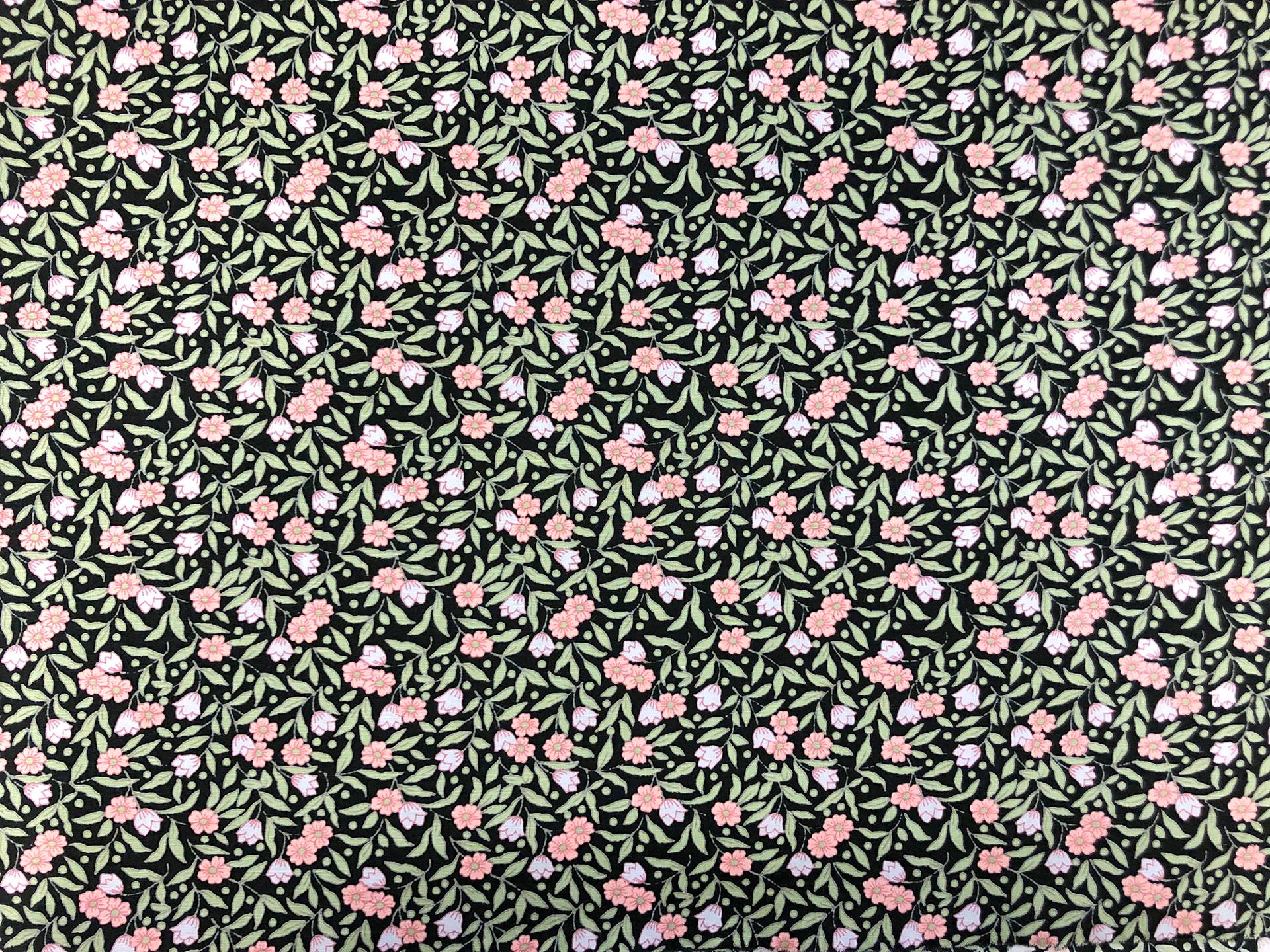 Japanese Cotton Broadcloth Petite Florals Print in Black Sky Blue Rose Pink Green