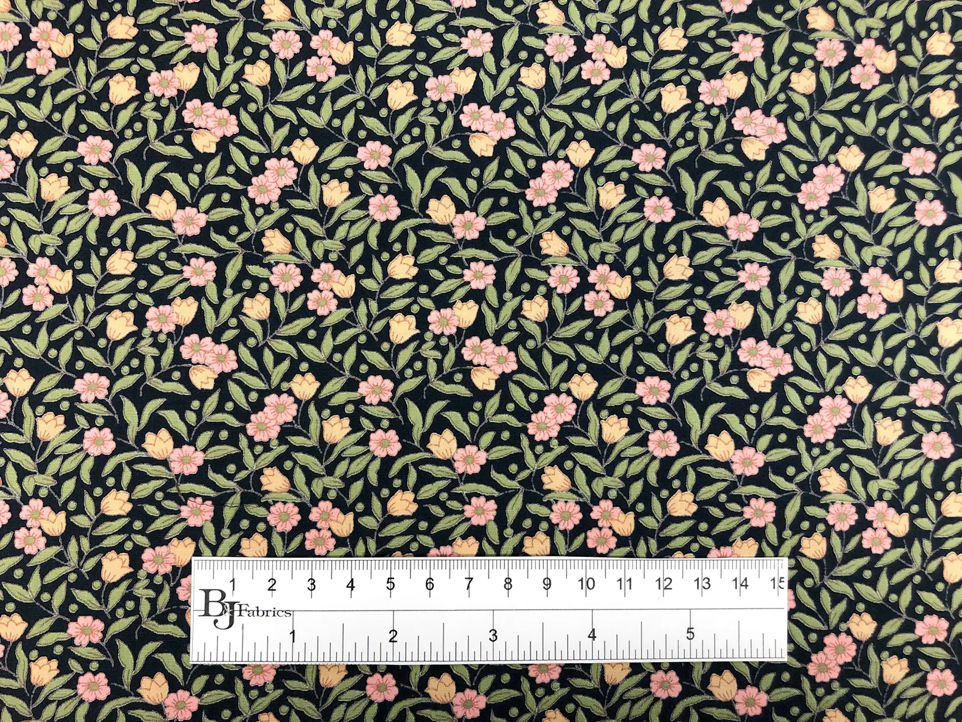 Japanese Cotton Broadcloth Petite Florals Print in Navy Pink Yellow Green