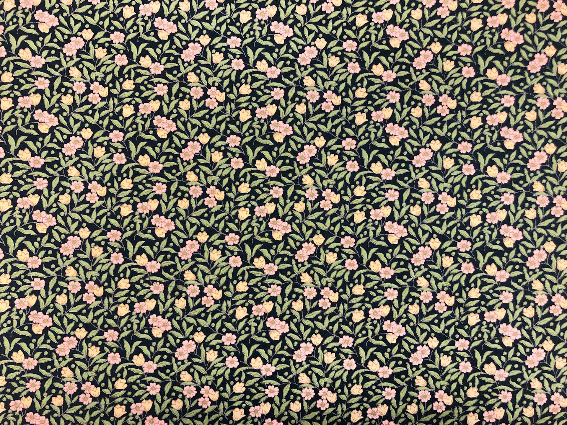 Japanese Cotton Broadcloth Petite Florals Print in Navy Pink Yellow Green