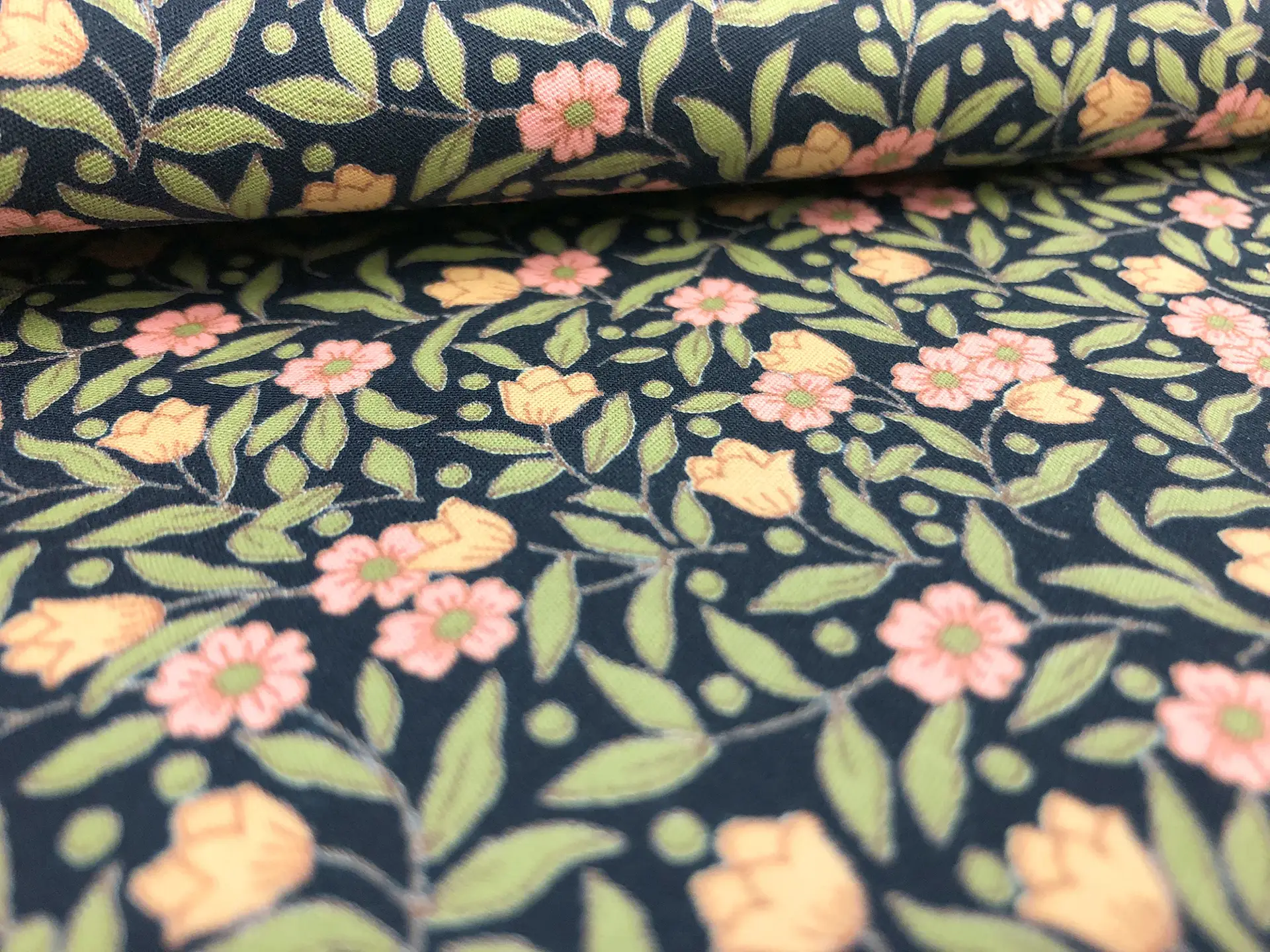 Japanese Cotton Broadcloth Petite Florals Print in Navy Pink Yellow Green
