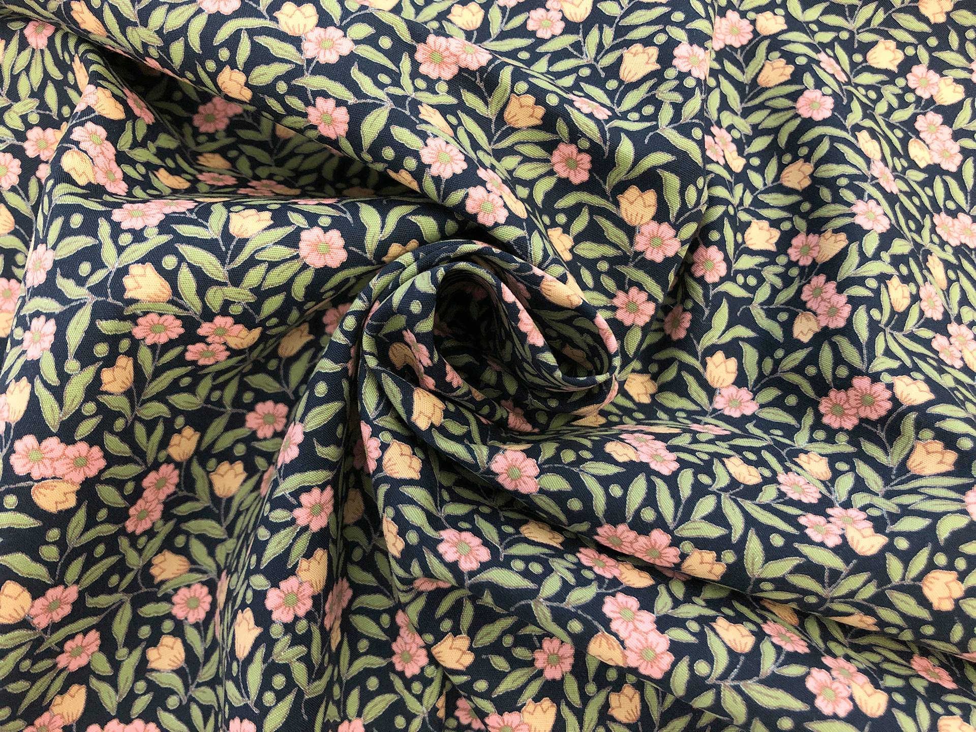 Japanese Cotton Broadcloth Petite Florals Print in Navy Pink Yellow Green