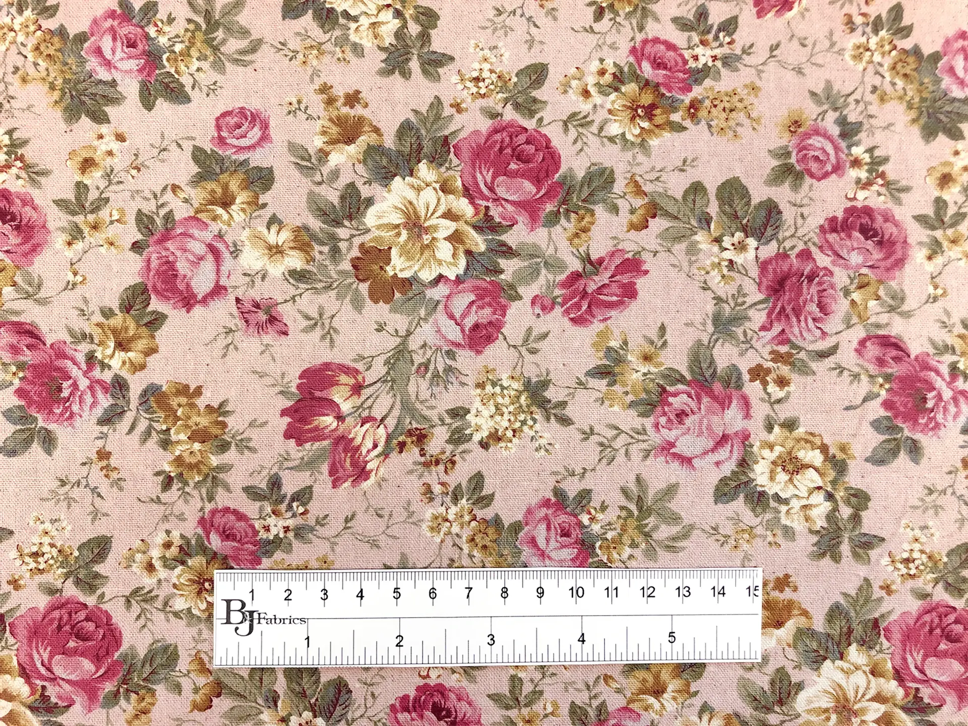 Japanese Cotton Linen Blend Floral Print in Dusty Pink