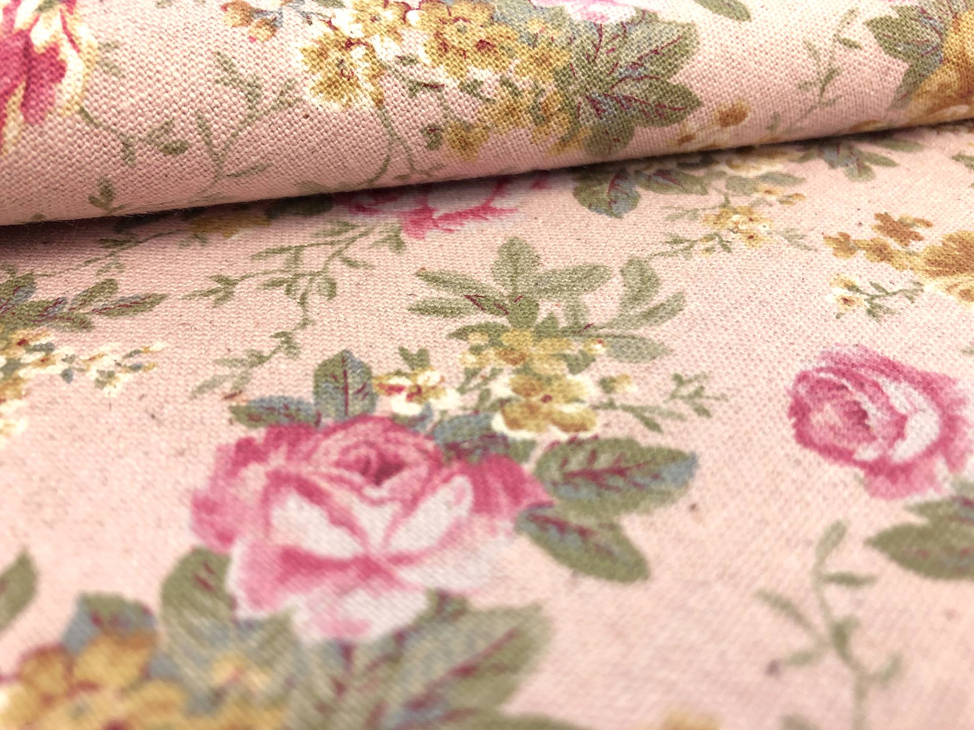 Japanese Cotton Linen Blend Floral Print in Dusty Pink