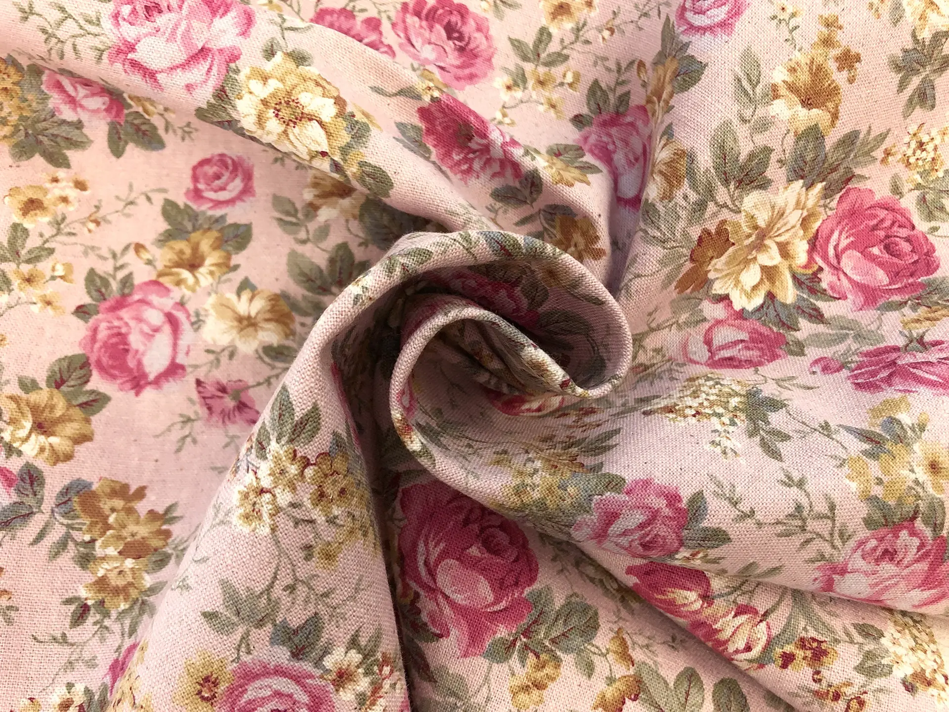 Japanese Cotton Linen Blend Floral Print in Dusty Pink