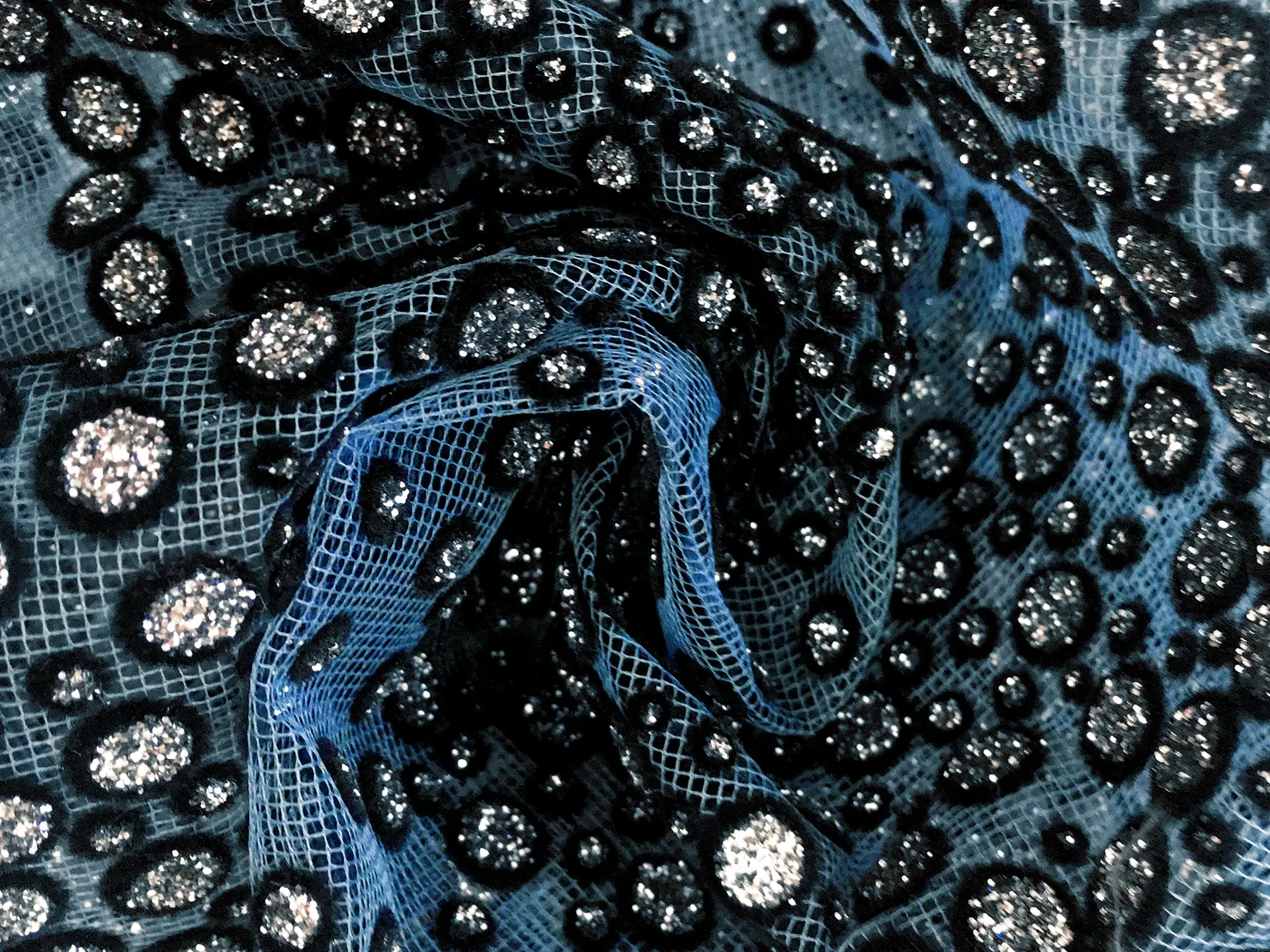 Metallic Flocked Tulle in a Diagonal Stripe Pattern