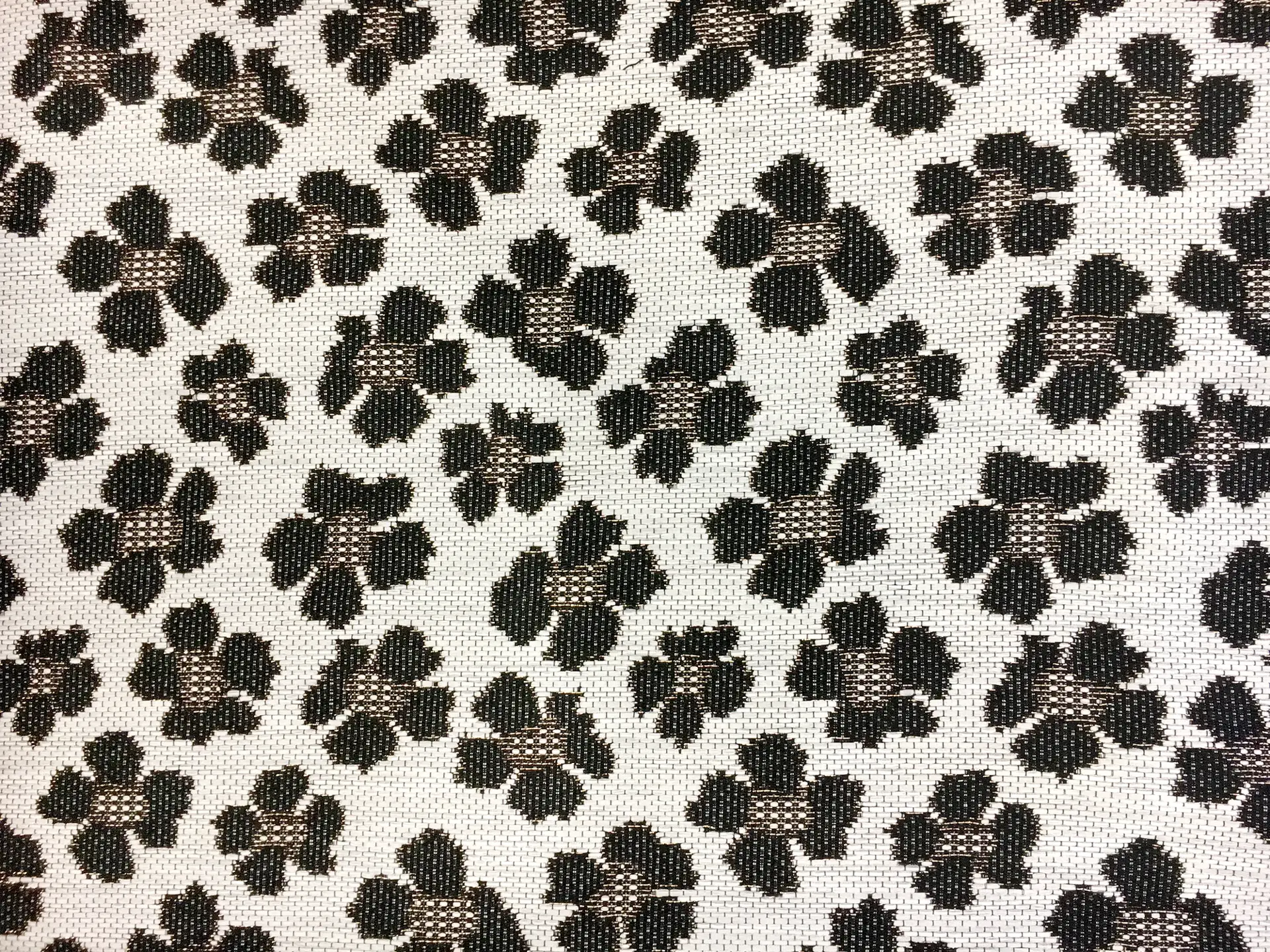 Metallic Raffia Brocade in White & Black Florals