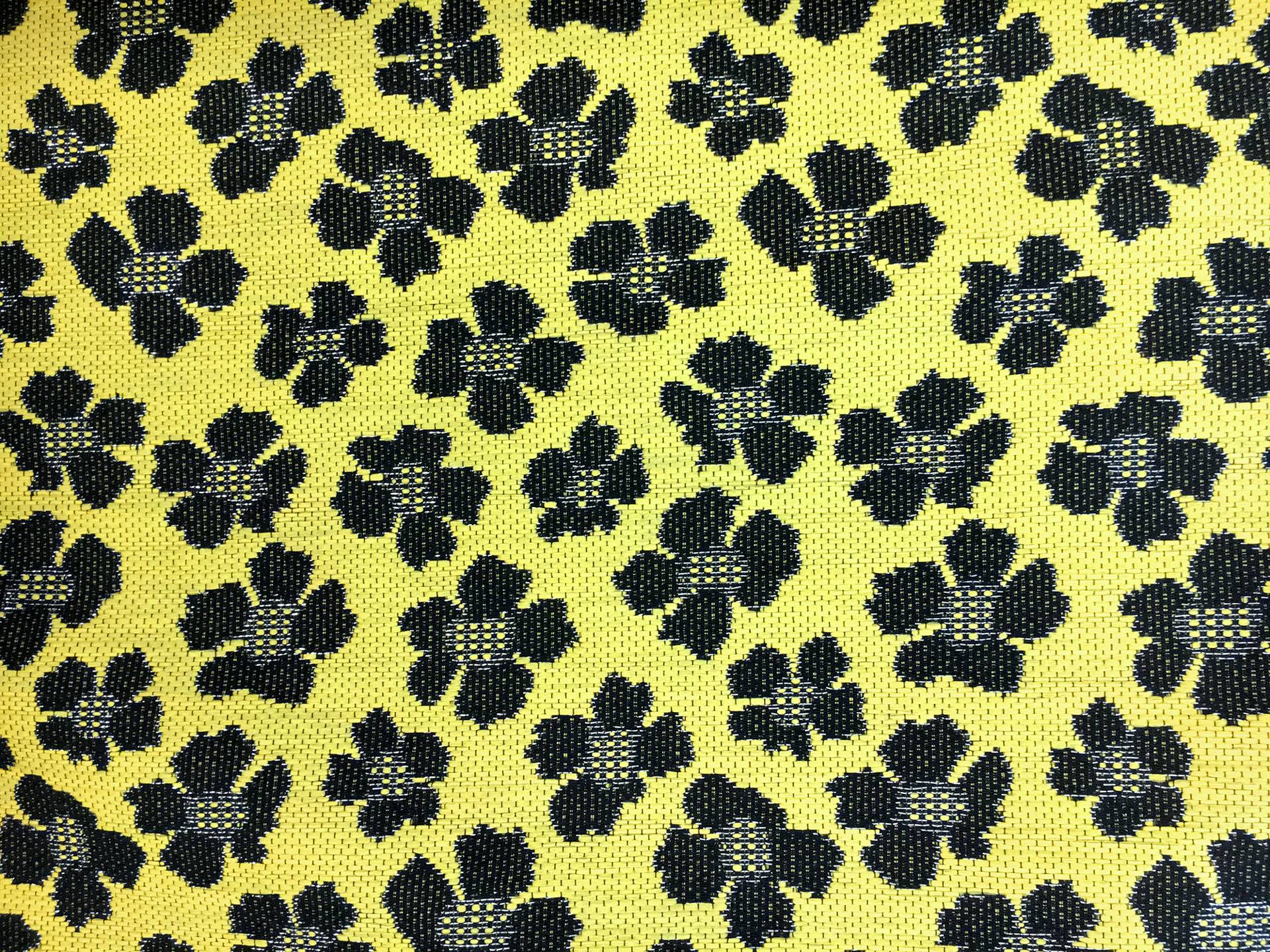 Metallic Raffia Brocade with Yellow & Black Florals