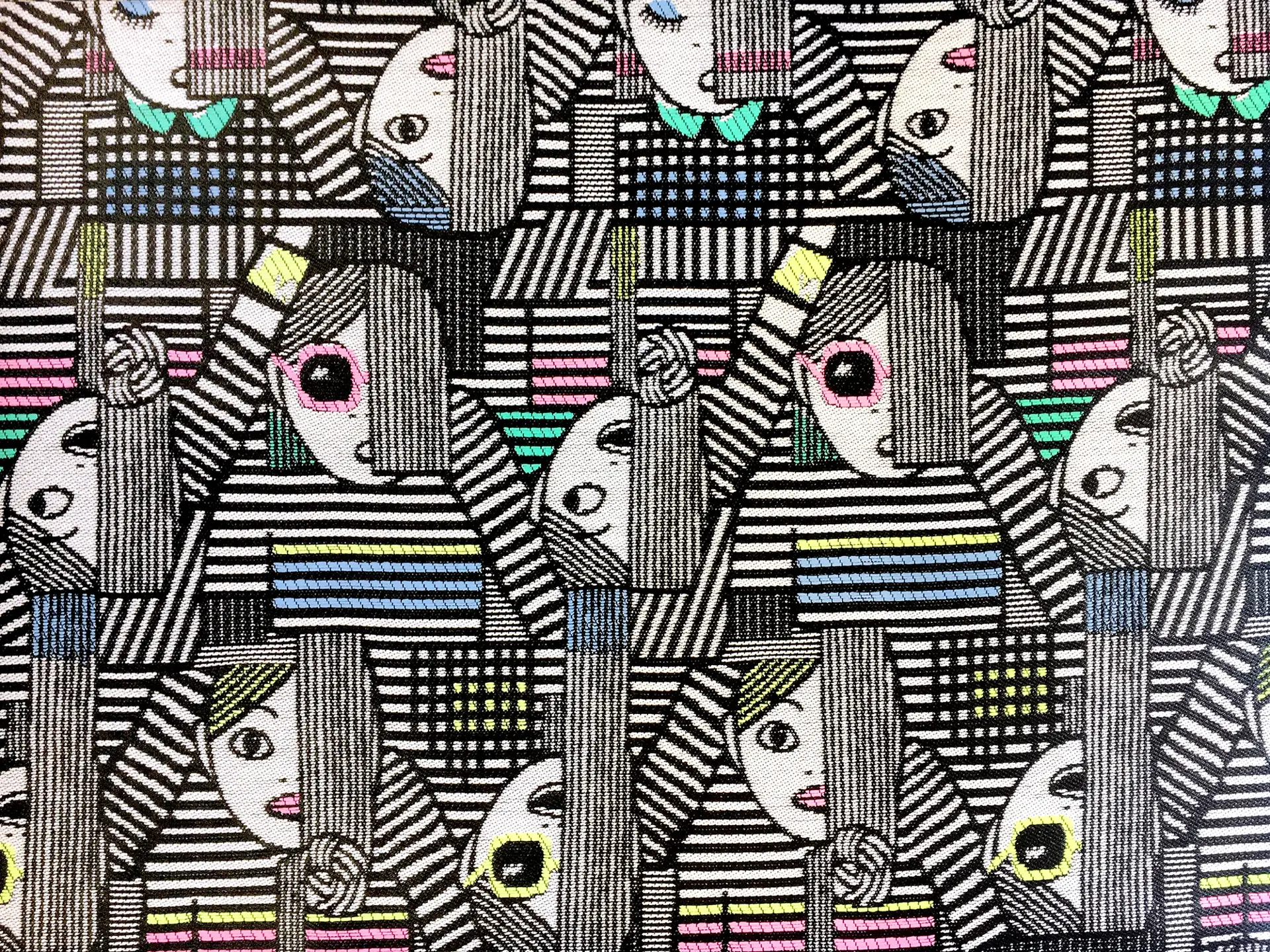 Woven Coated Raffia Brocade with Glamorous Women's Faces 