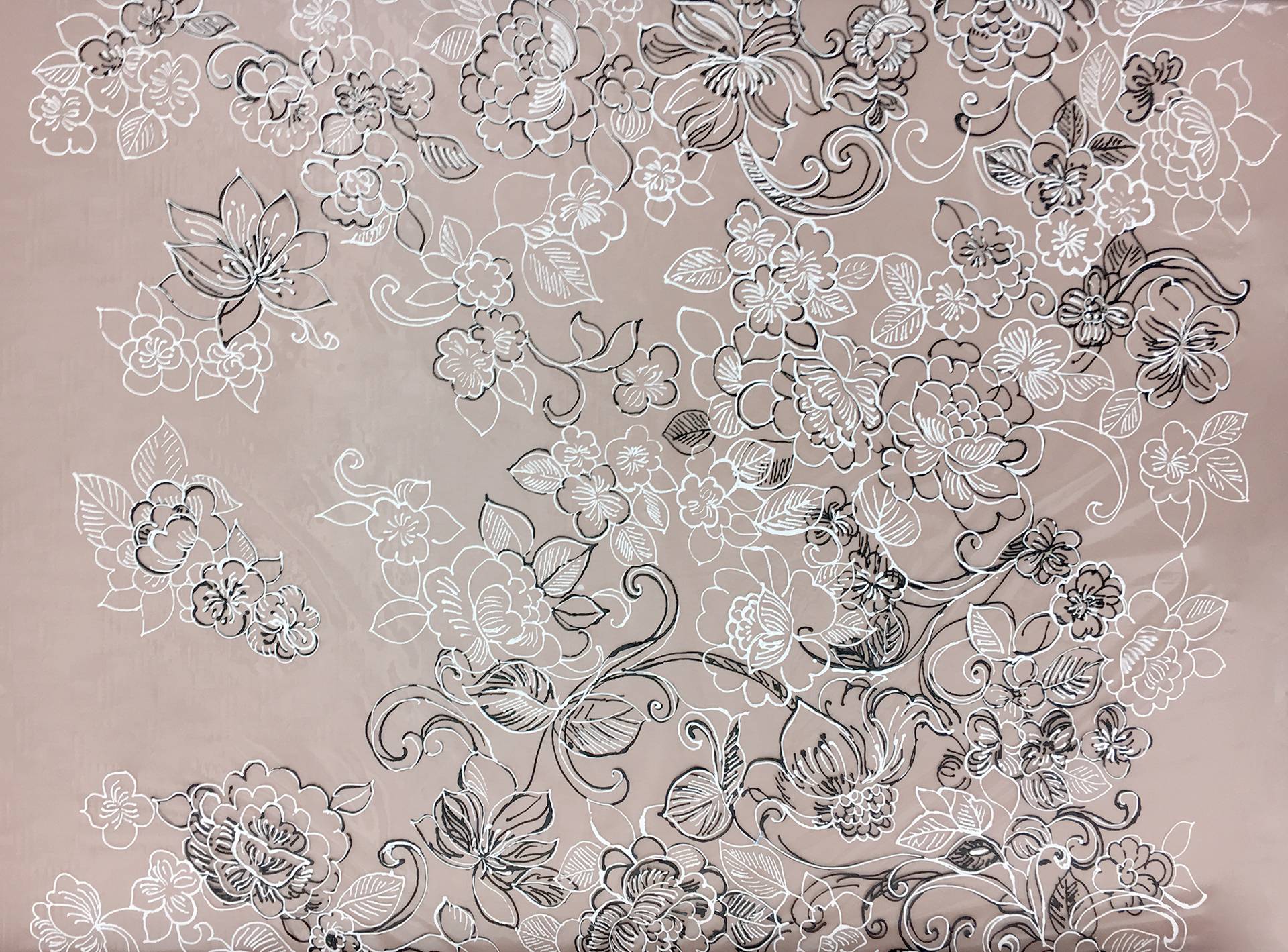 Nude Nylon Tulle with Hand Painted Florals