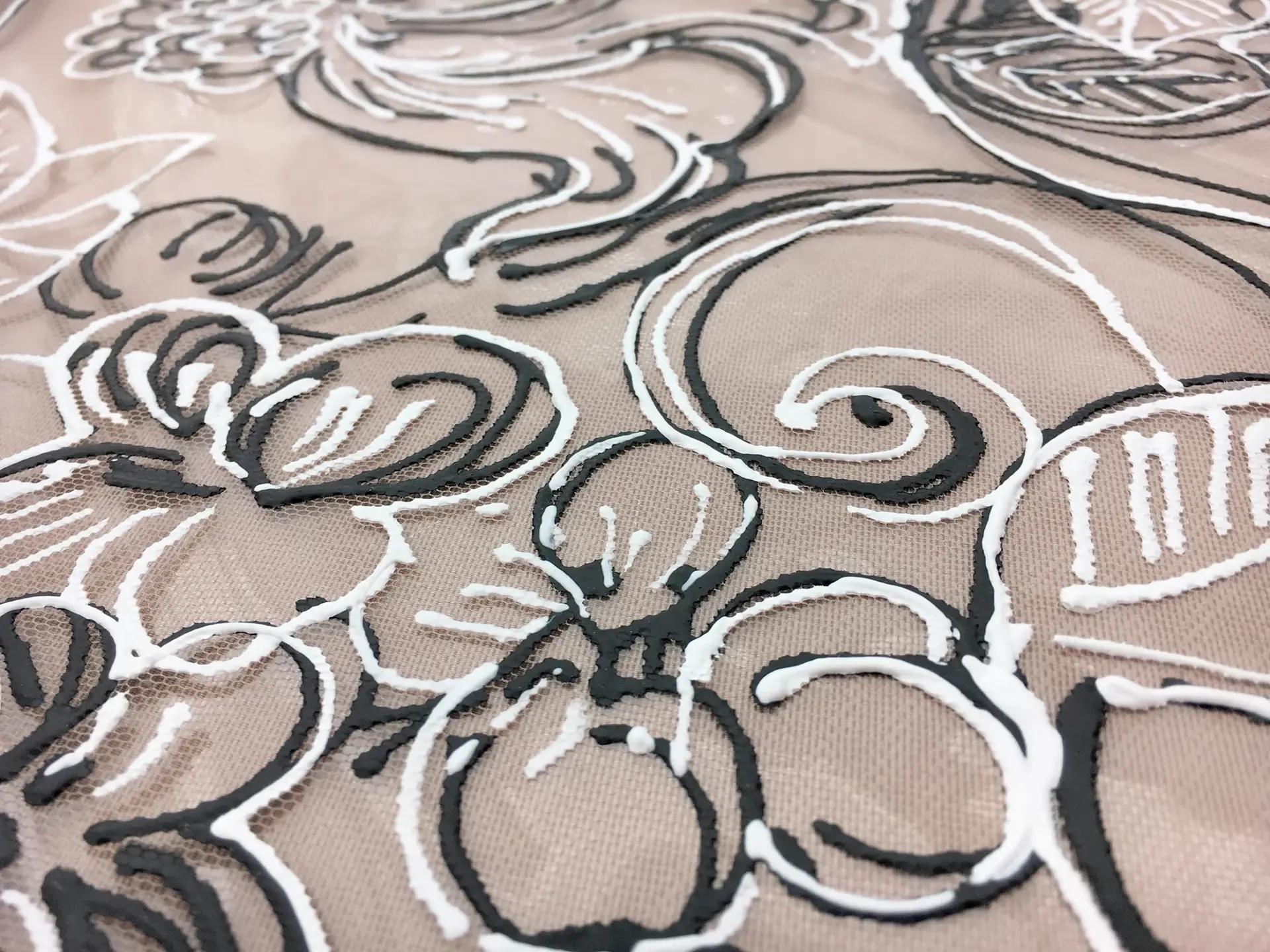 Nude Nylon Tulle with Hand Painted Florals