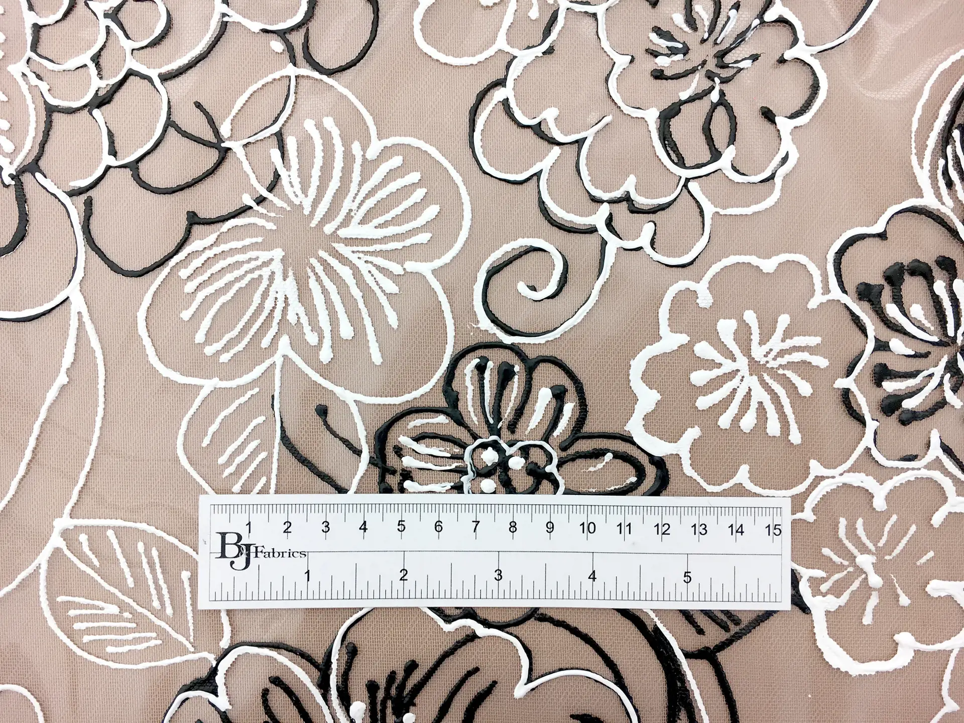 Nude Nylon Tulle with Hand Painted Florals