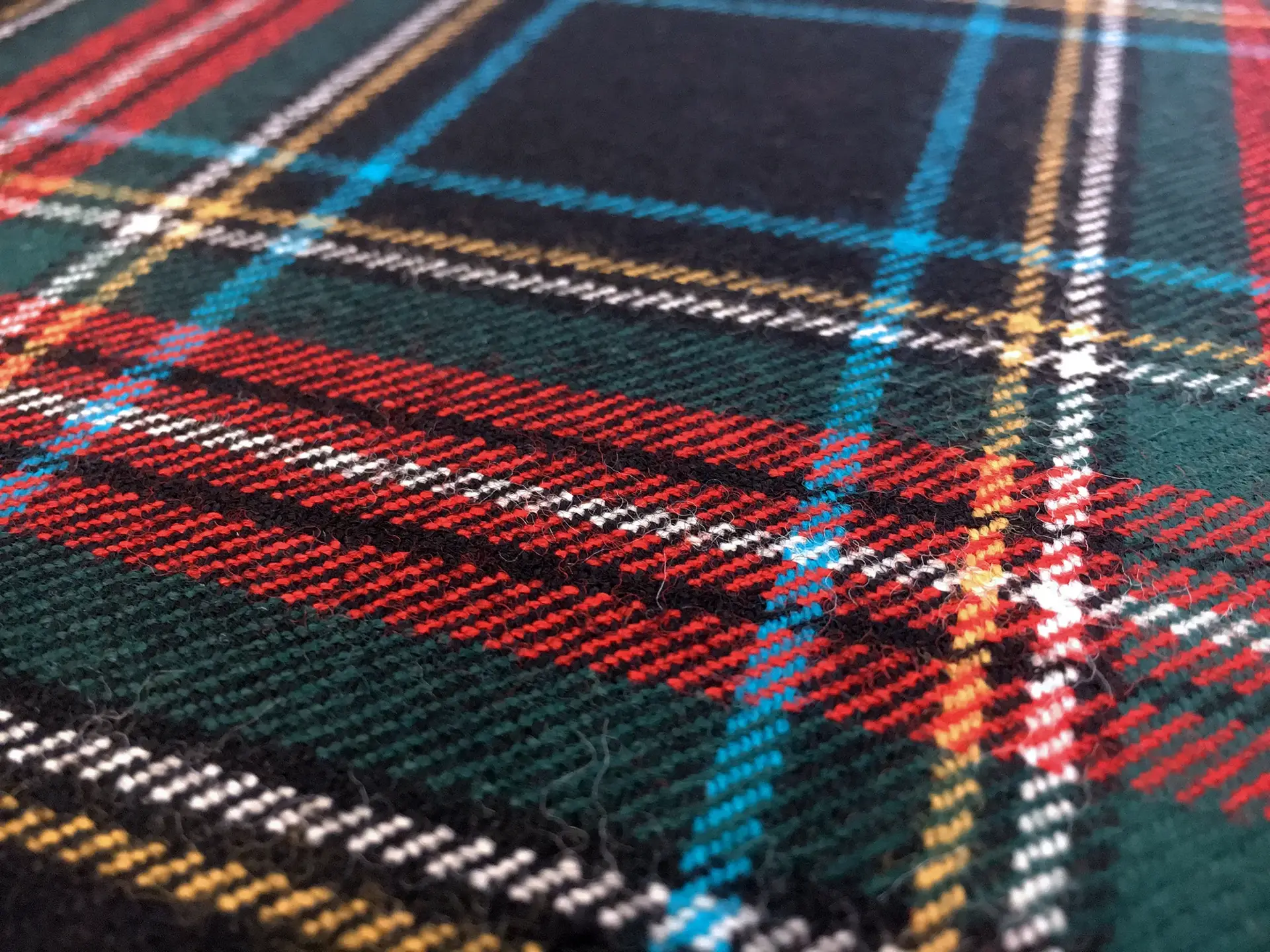 Austrian Virgin Wool Tartan Plaid Suiting in Black Cerulean Red
