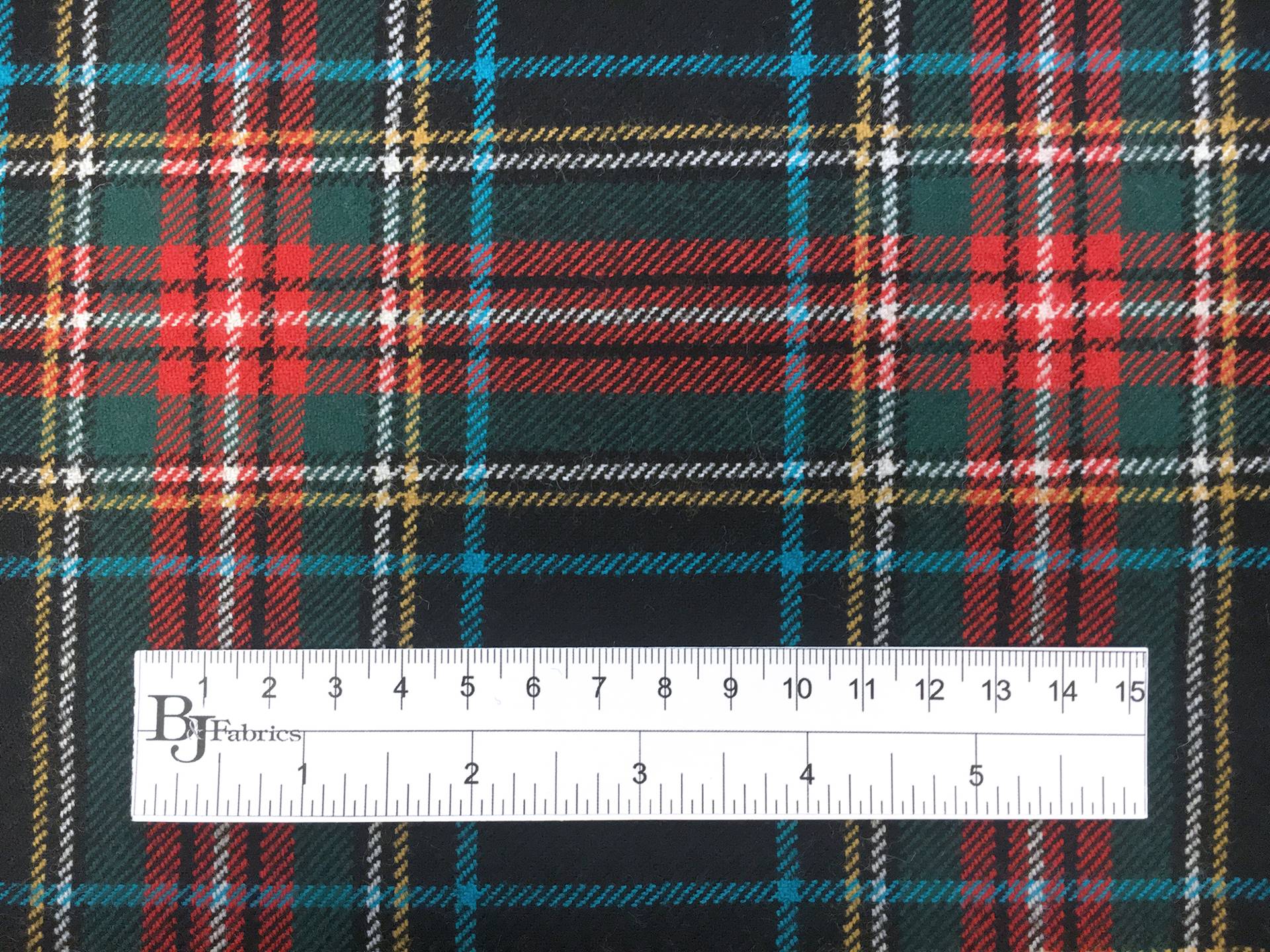 Austrian Virgin Wool Tartan Plaid Suiting in Black Cerulean Red