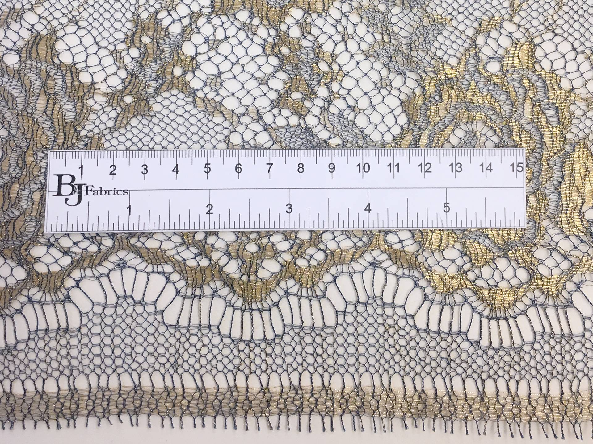 Metallic Chantilly Lace with Floral Motifs in Royal Blue and Gold