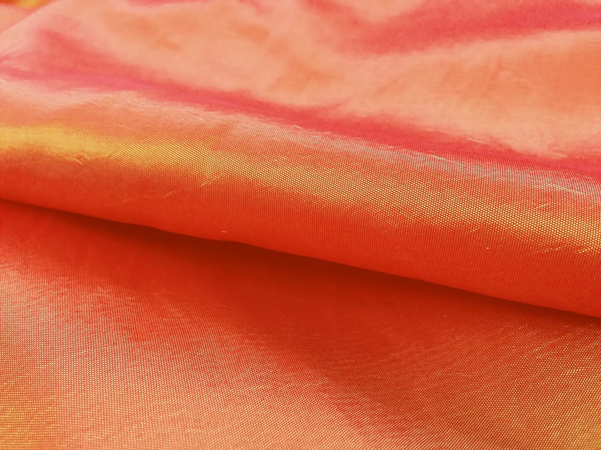 Two Tone Nylon and Polyester Blend Taffeta in Orange and Gold