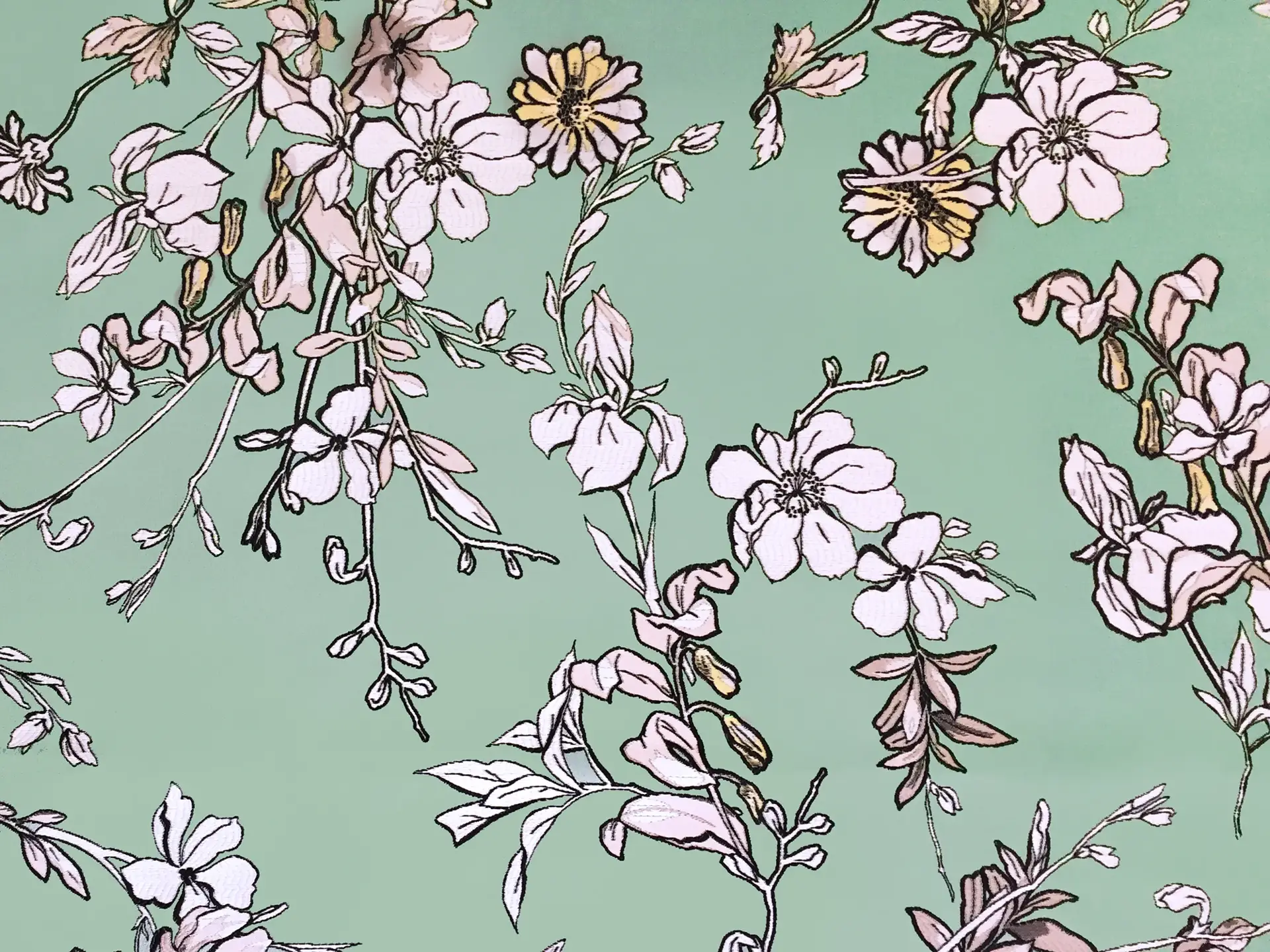 Italian Jacquard with Floral Motifs in Sage
