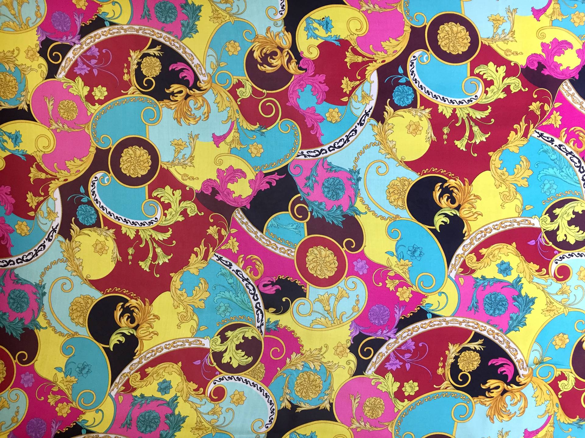 Printed Silk Chiffon with Psychedelic Filigrees On Multicolor Background