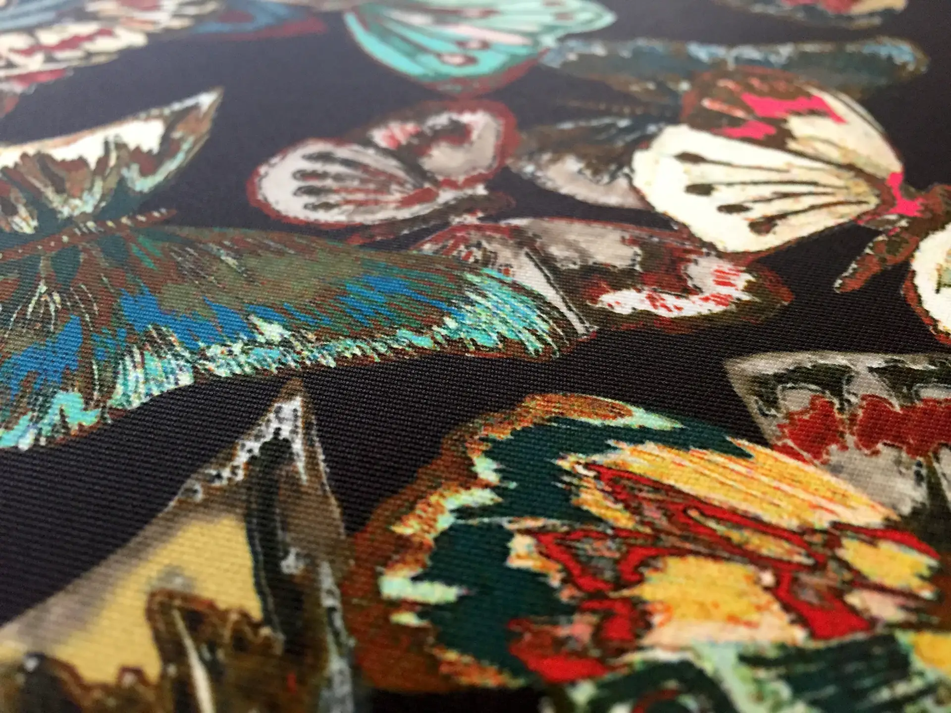 Printed Polyester Mikado with Butterflies in Black