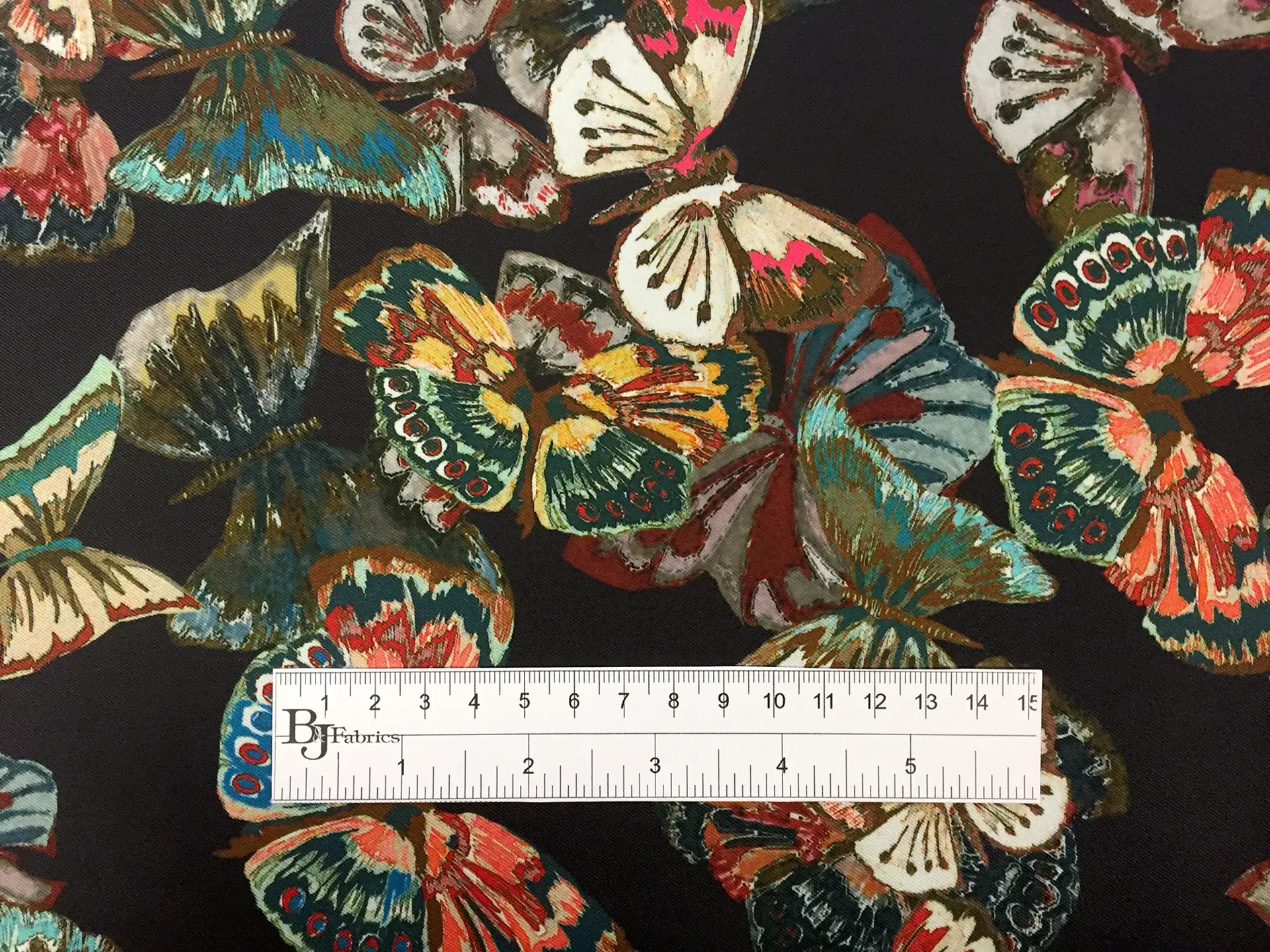 Printed Polyester Mikado with Butterflies in Black