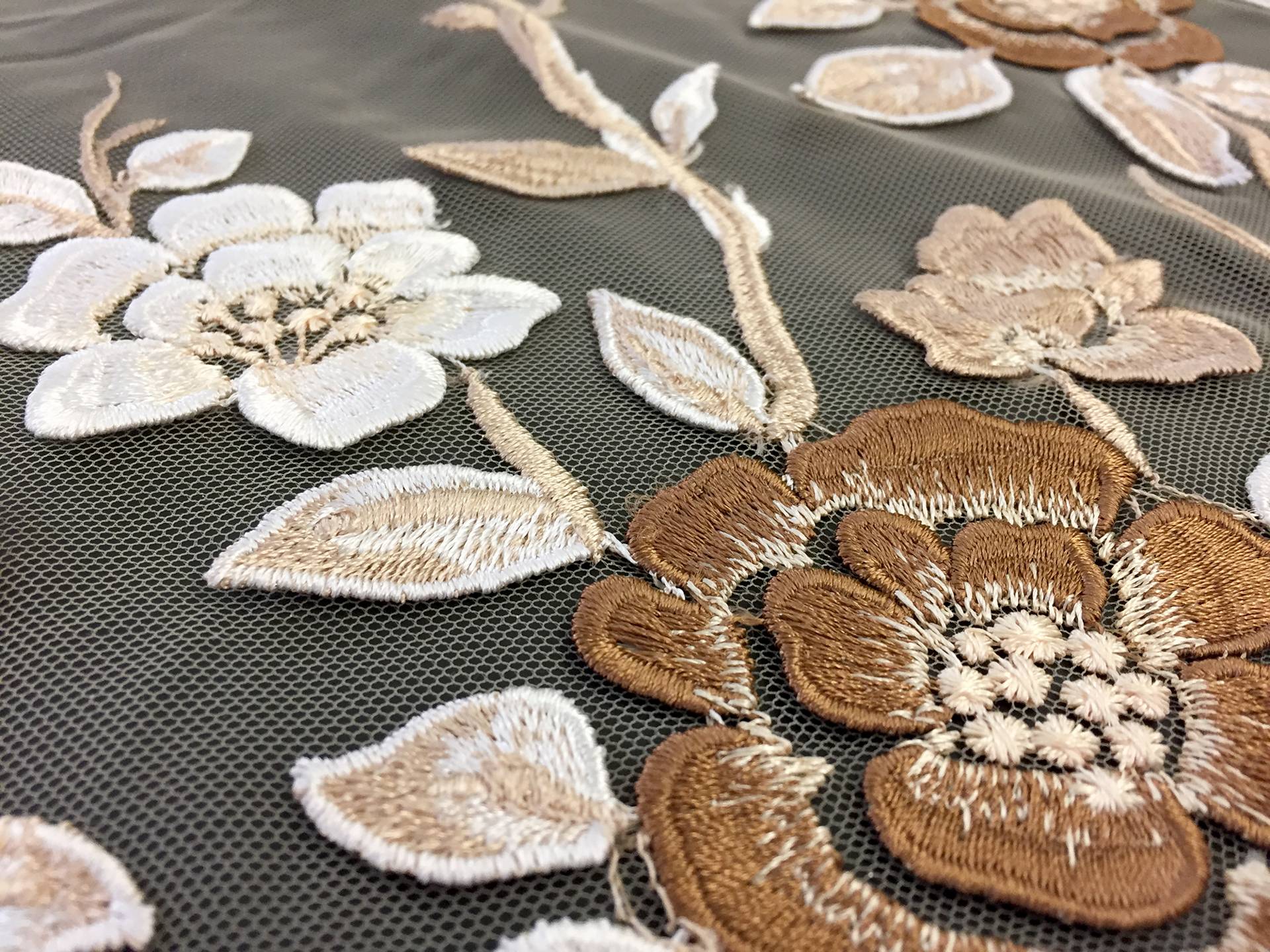 Embroidered Degrade and Appliqued Flowers on Tulle