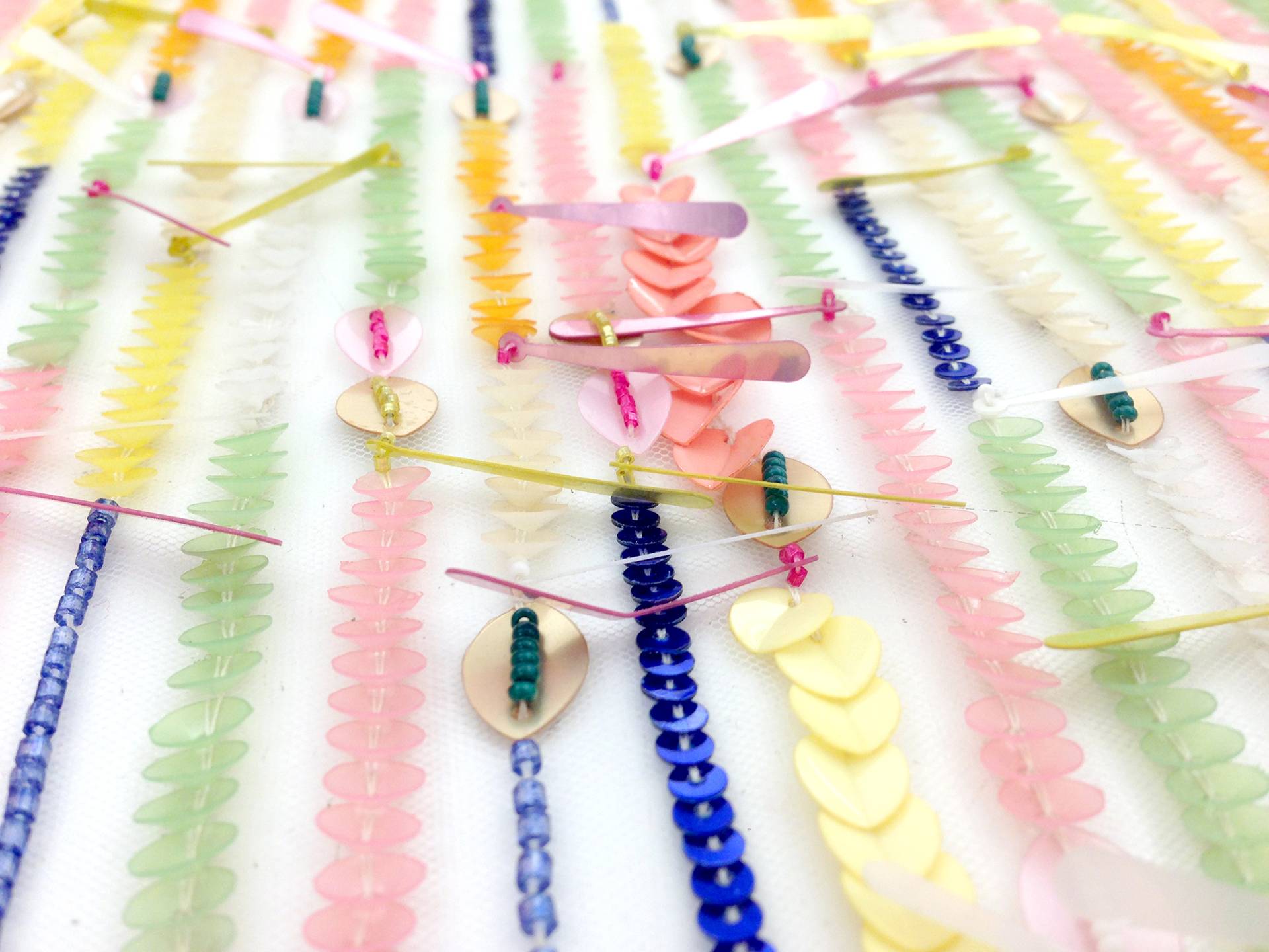 Beaded Tulle with Rows of Diverse Fun Colorful Beads
