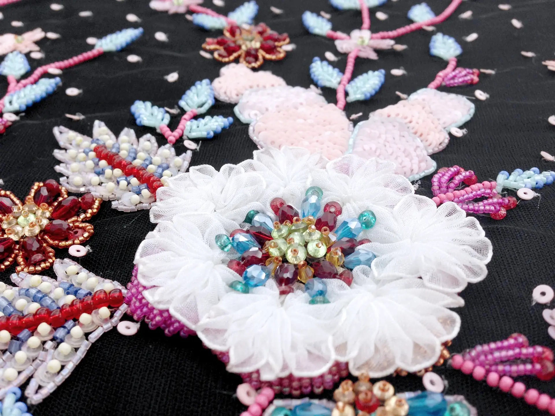 Degrade Embroidered and Beaded Tulle with Floral Appliques