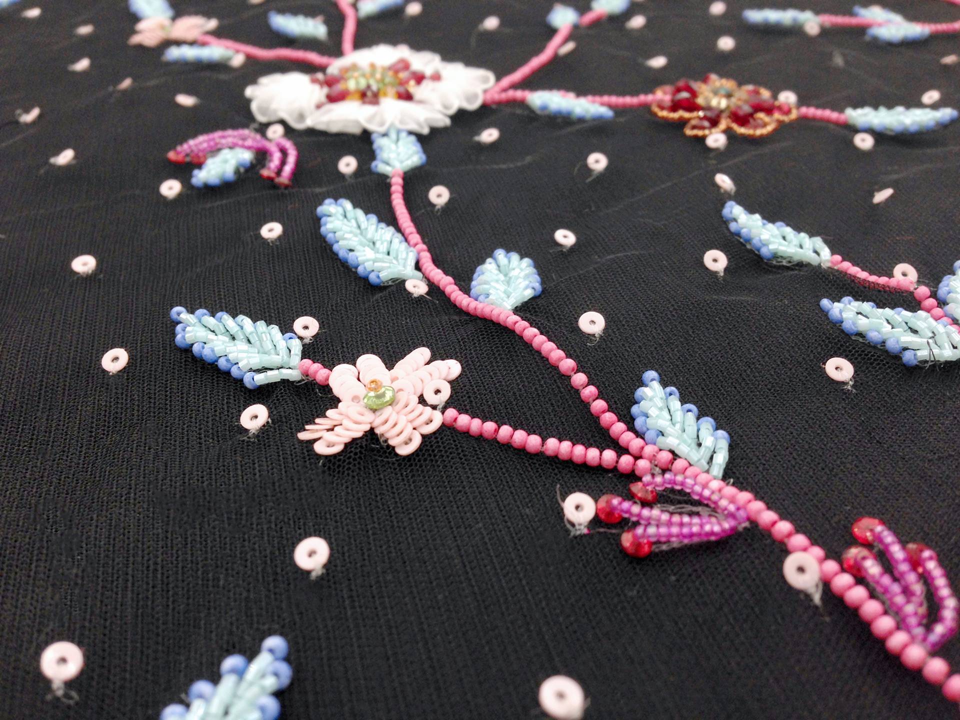Degrade Embroidered and Beaded Tulle with Floral Appliques