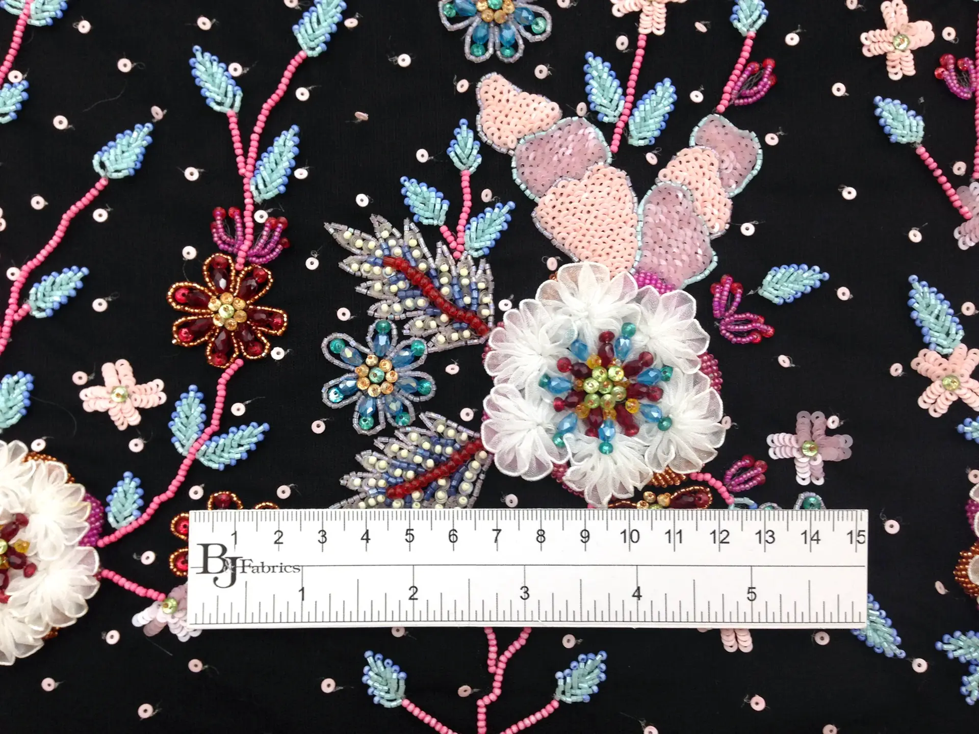 Degrade Embroidered and Beaded Tulle with Floral Appliques
