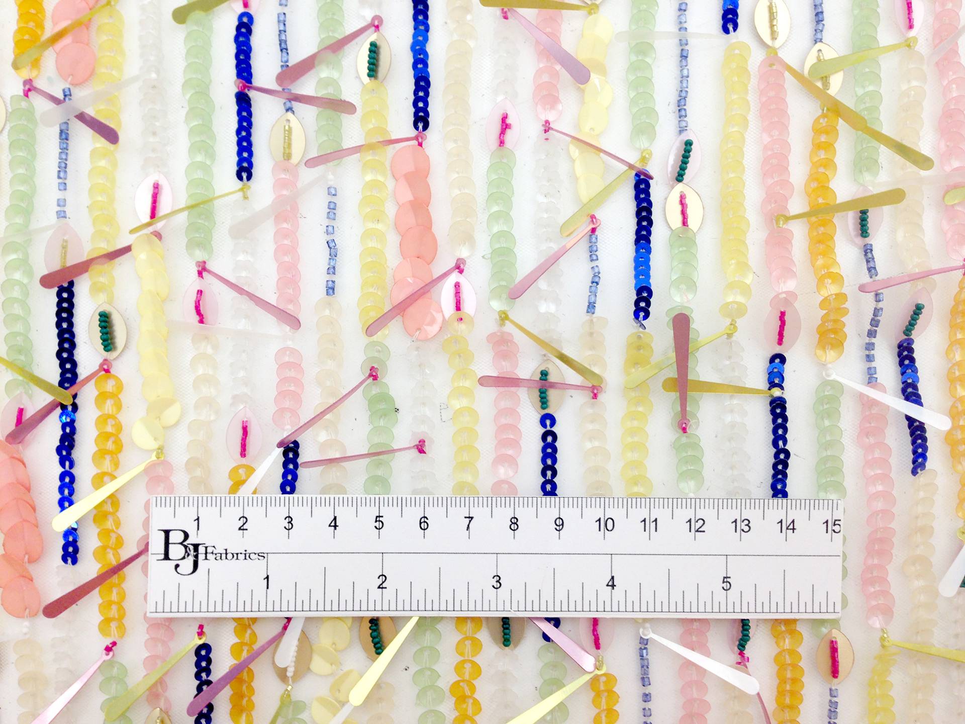 Beaded Tulle with Rows of Diverse Fun Colorful Beads
