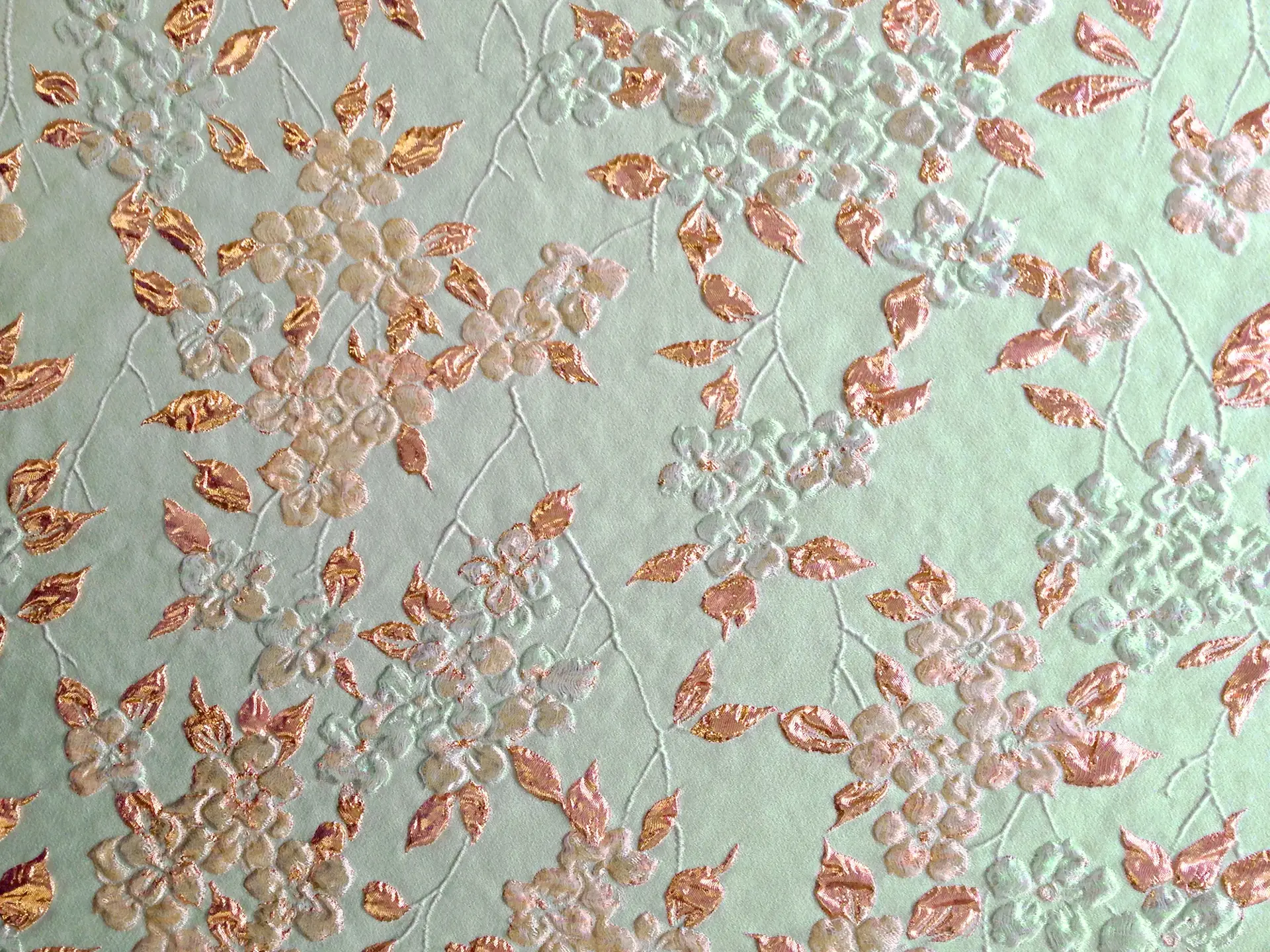 Silk Blend Matelassé with Flowers and Metallic Leaves