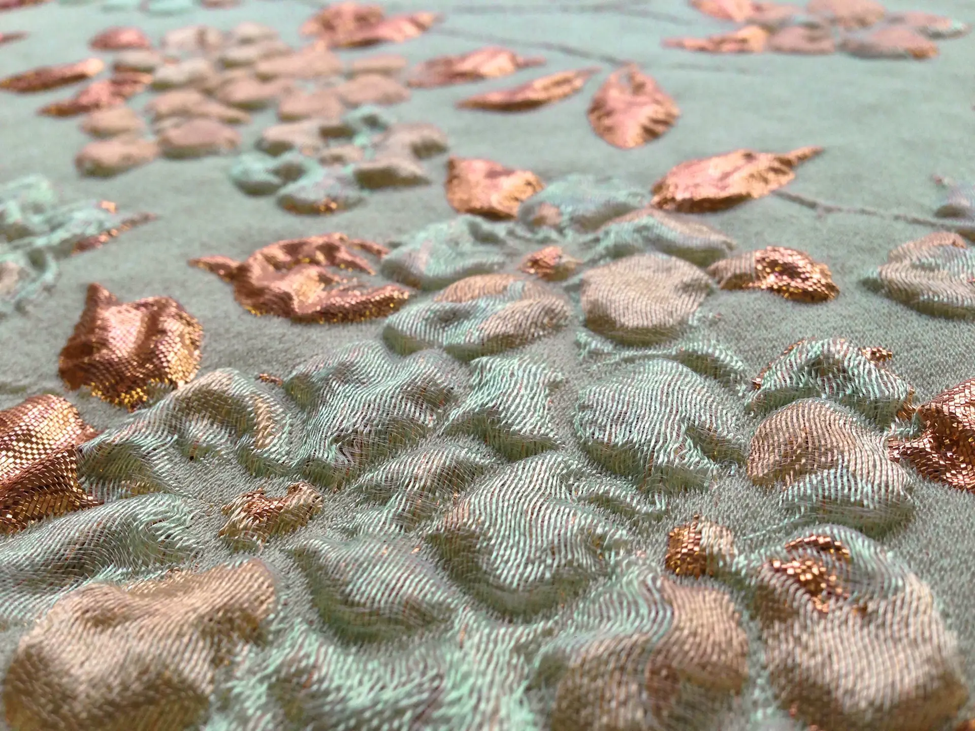 Silk Blend Matelassé with Flowers and Metallic Leaves