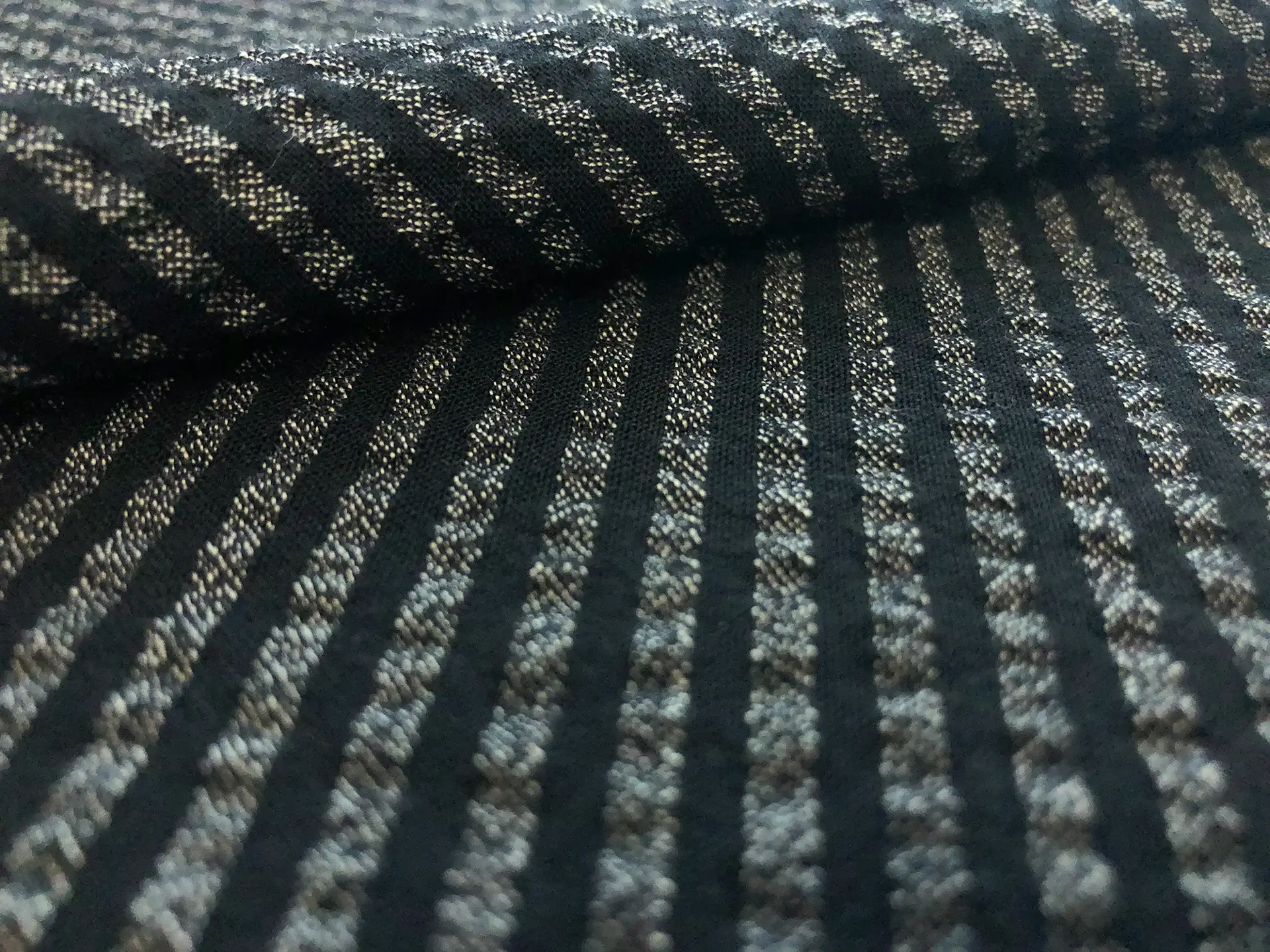 Stretch Wool Seersucker Suiting in Black