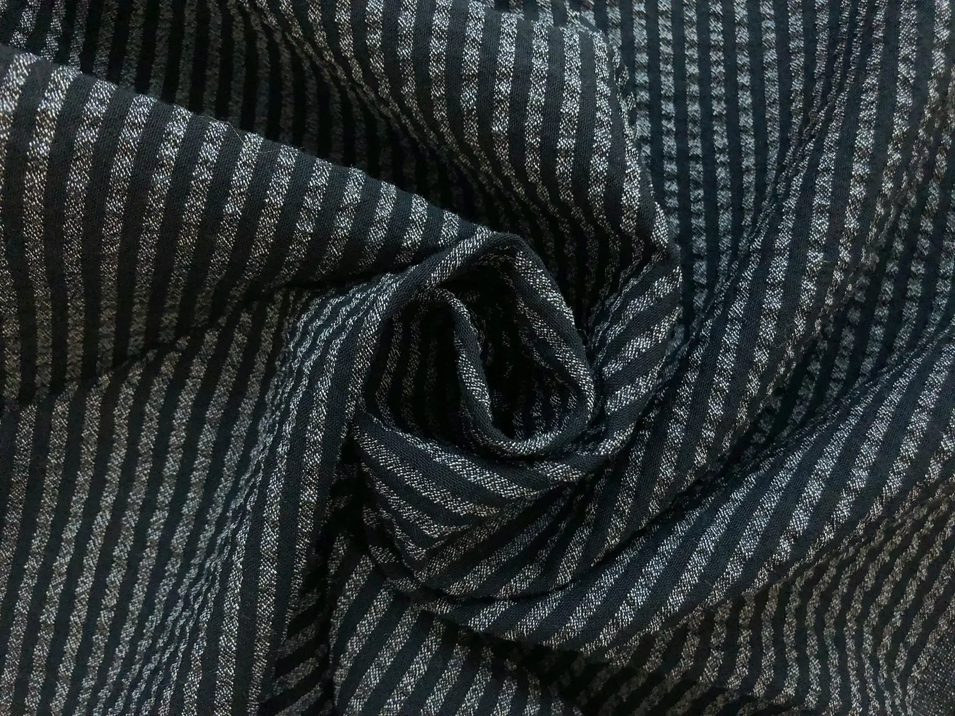 Stretch Wool Seersucker Suiting in Black